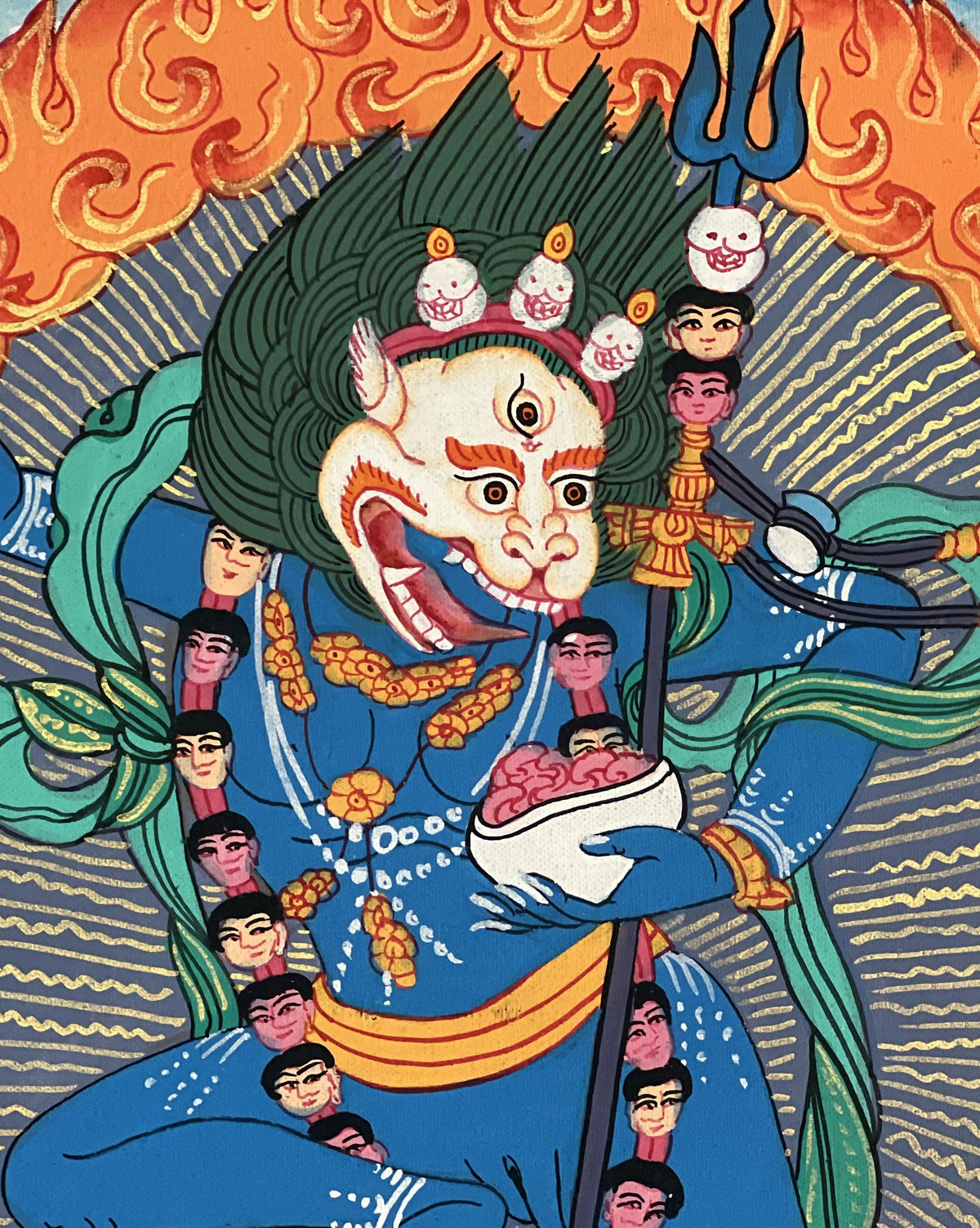 Simhamukhi Thangka Painting: Lion Face Dakini, Tibetan Buddhist Art with Silk Brocade
