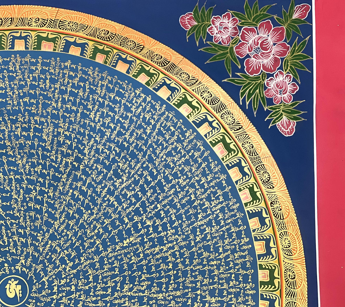 Hand-Painted Om Mani Padme Hum Mandala Thangka: Tibetan Buddhist Art