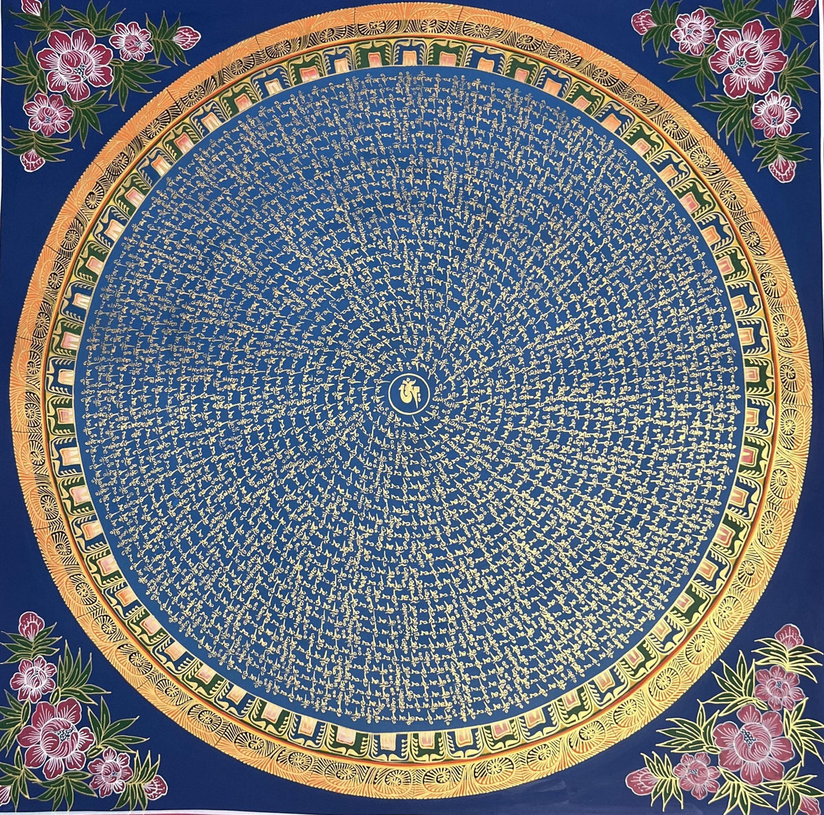 Hand-Painted Om Mani Padme Hum Mandala Thangka: Tibetan Buddhist Art