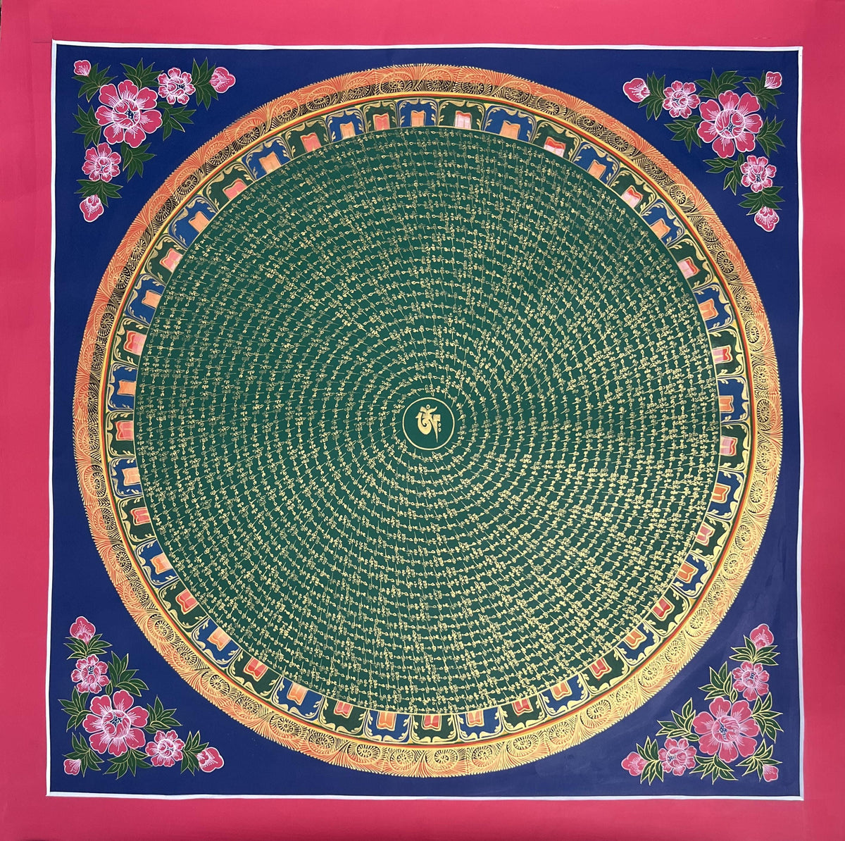 Hand-Painted Om Mani Padme Hum Mandala Thangka: Tibetan Buddhist Art