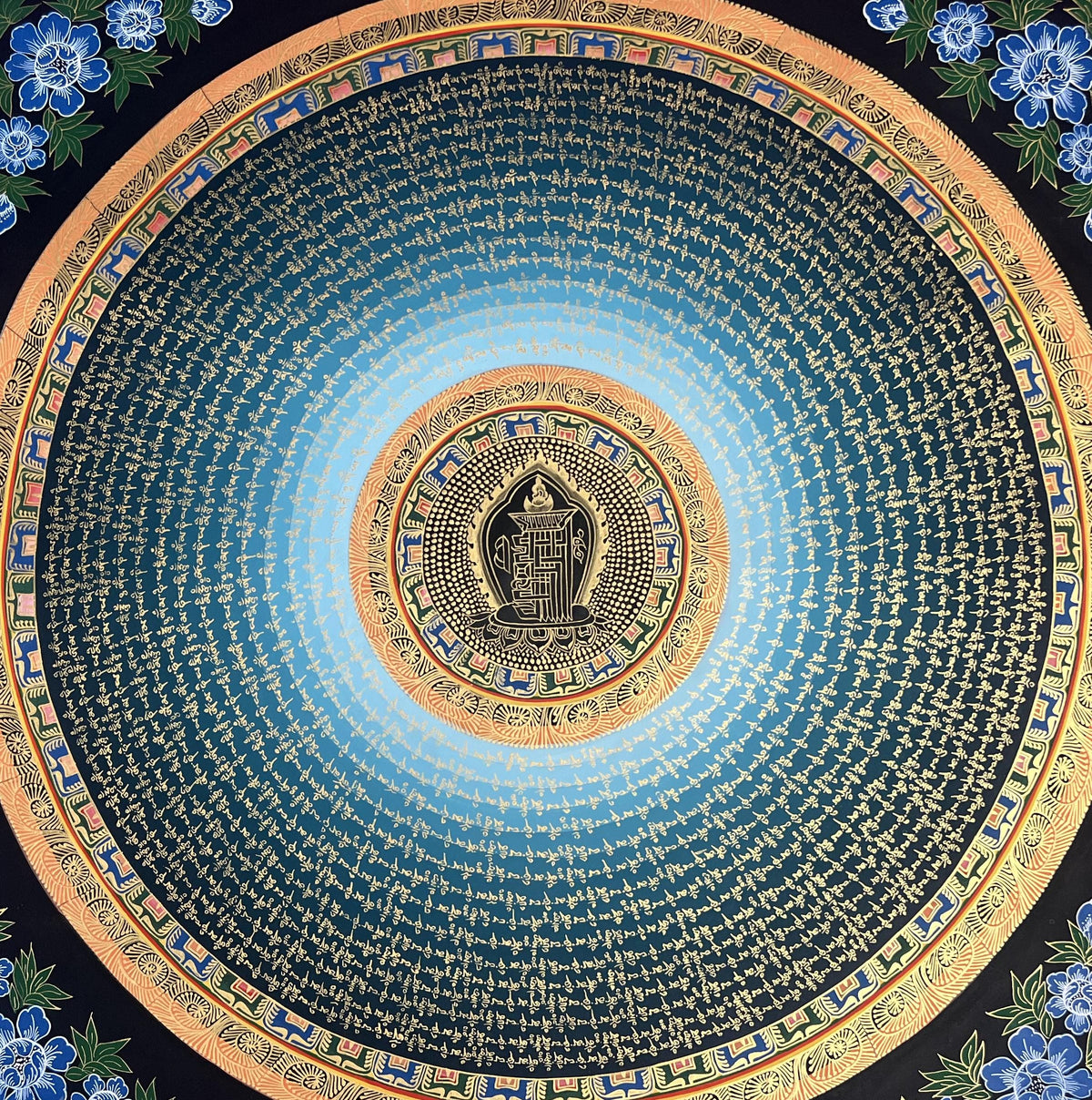 Kalachakra Seed Mantra Tibetan Thangka Painting: Hand-Painted Buddhist Art