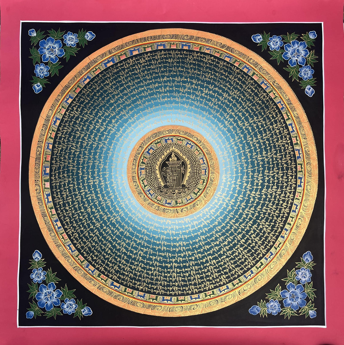 Kalachakra Seed Mantra Tibetan Thangka Painting: Hand-Painted Buddhist Art