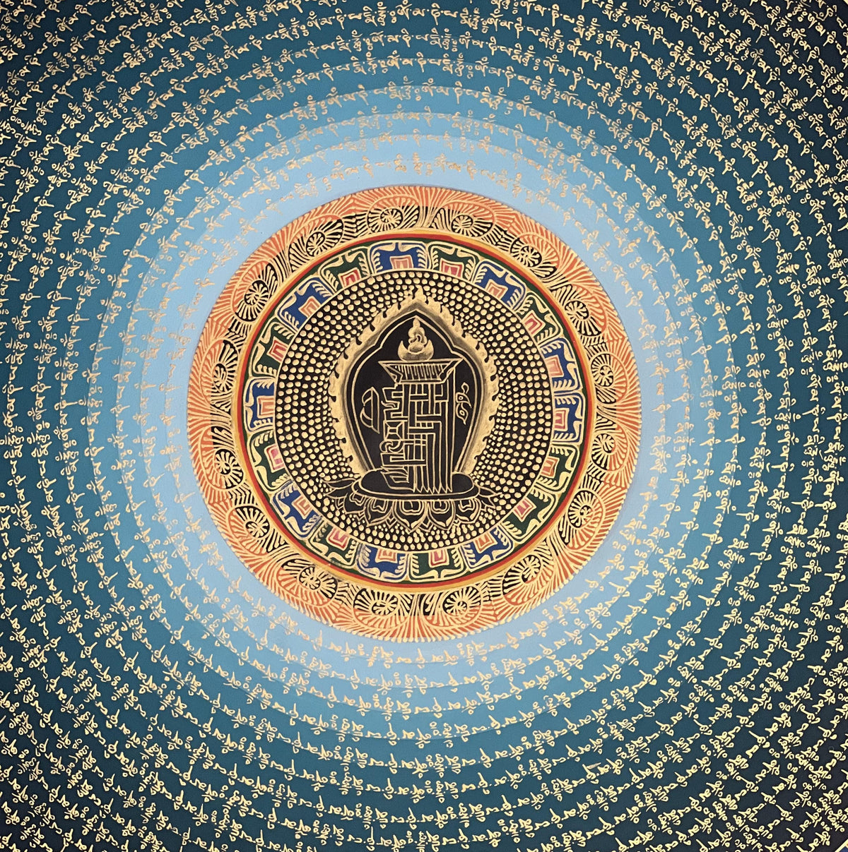 Kalachakra Seed Mantra Tibetan Thangka Painting: Hand-Painted Buddhist Art