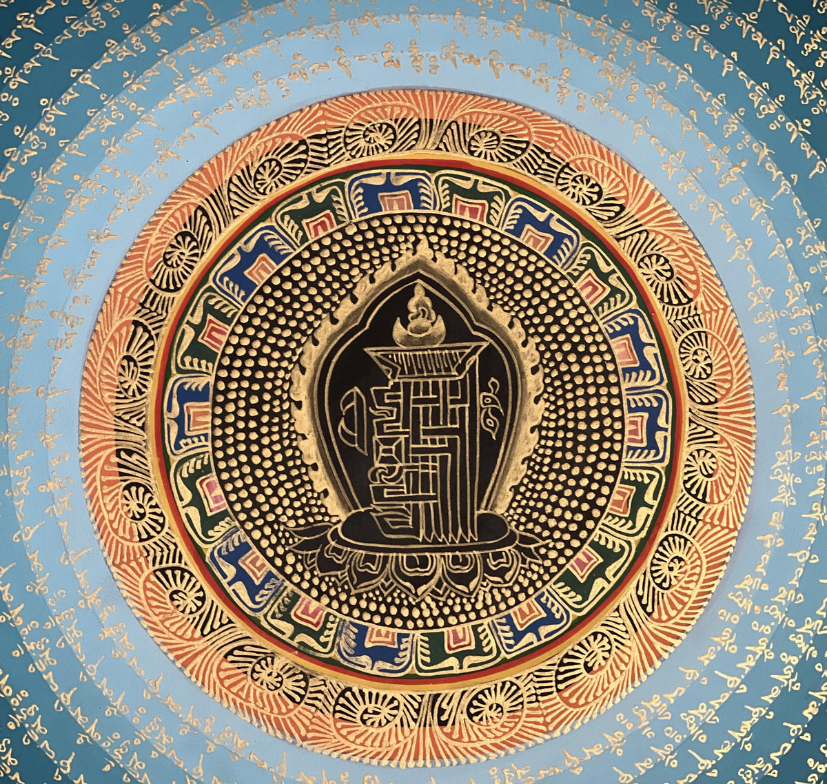Kalachakra Seed Mantra Tibetan Thangka Painting: Hand-Painted Buddhist Art
