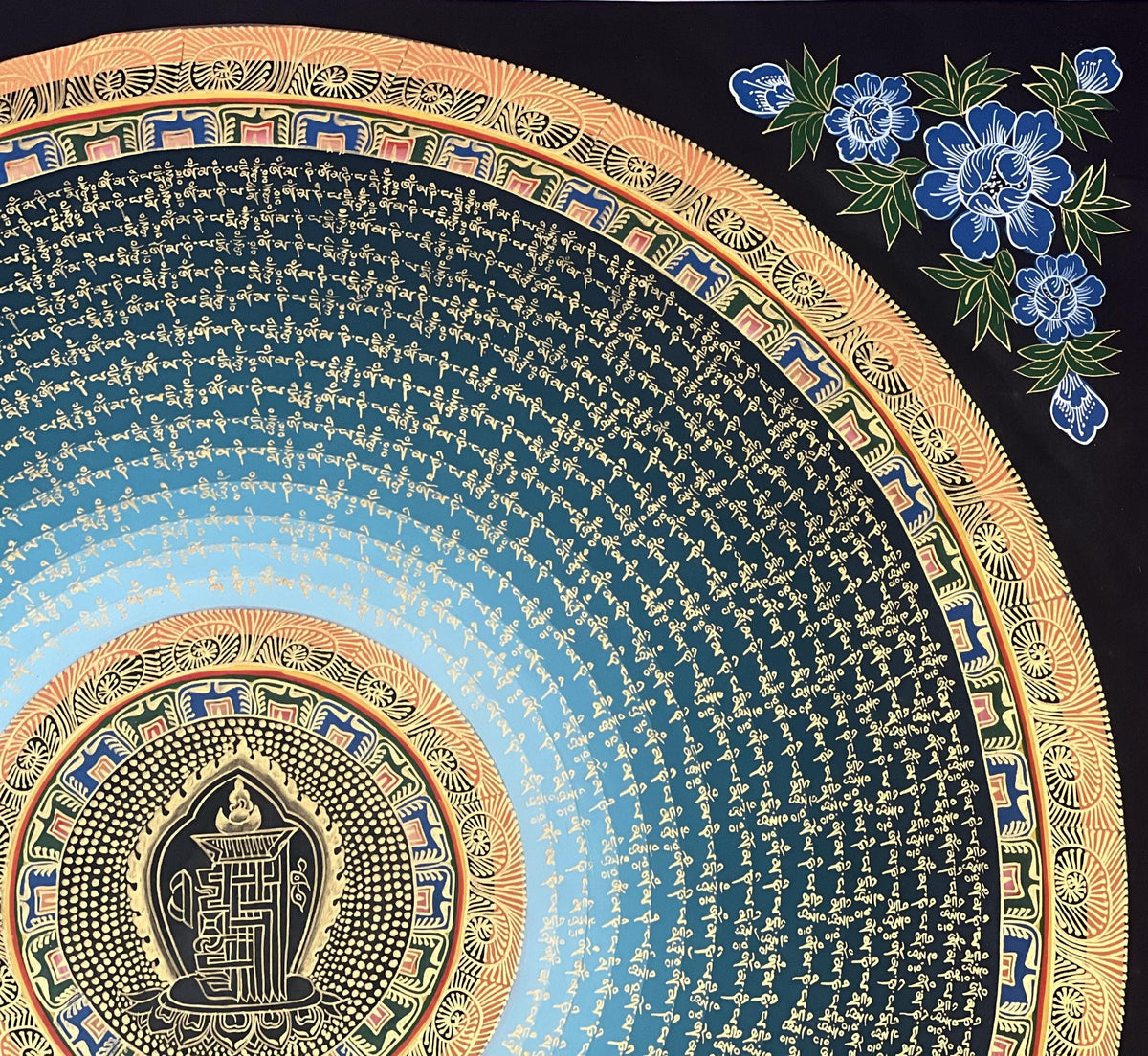 Kalachakra Seed Mantra Tibetan Thangka Painting: Hand-Painted Buddhist Art