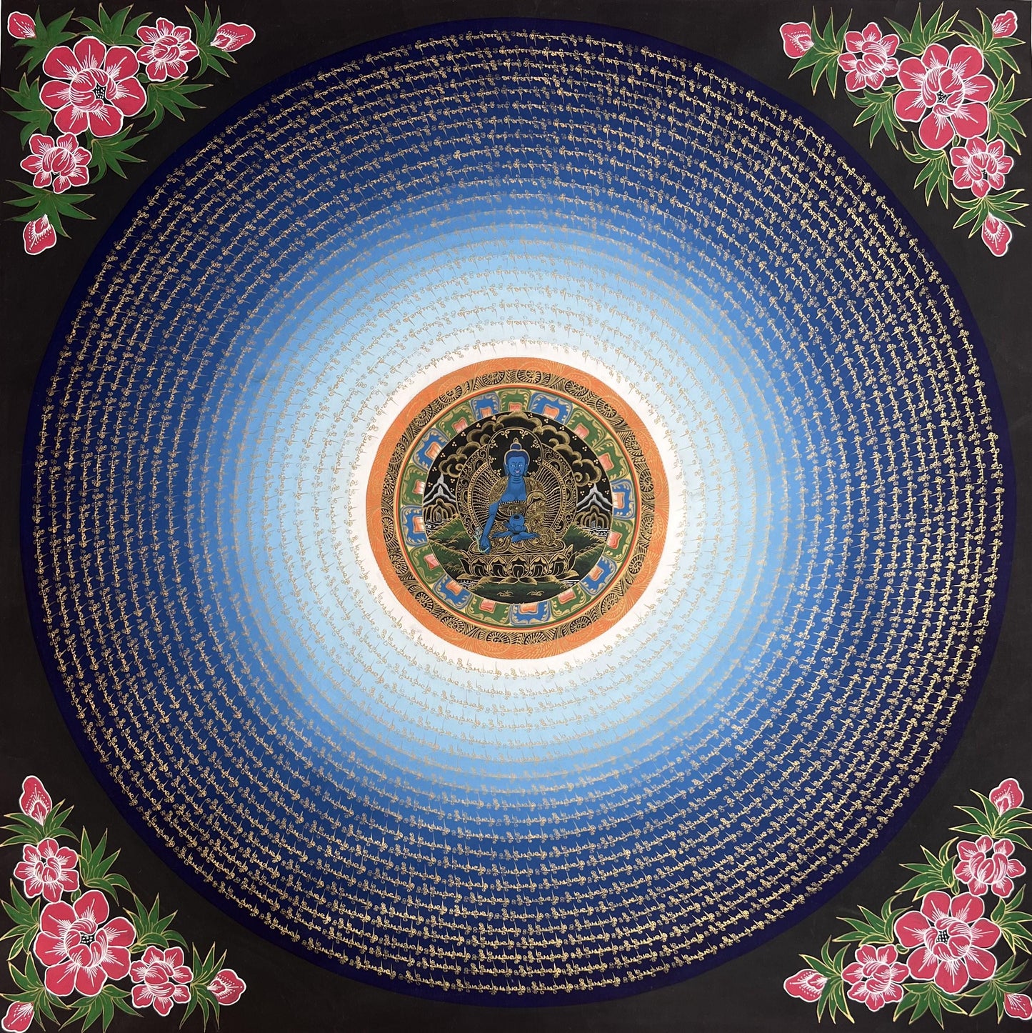 Large Hand-Painted Medicine Buddha Mandala Thangka |  Sacred Tibetan Meditation Art