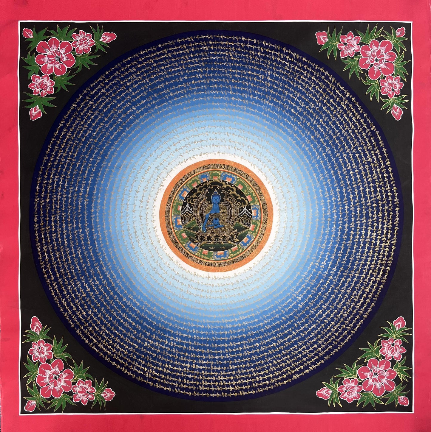 Large Hand-Painted Medicine Buddha Mandala Thangka |  Sacred Tibetan Meditation Art