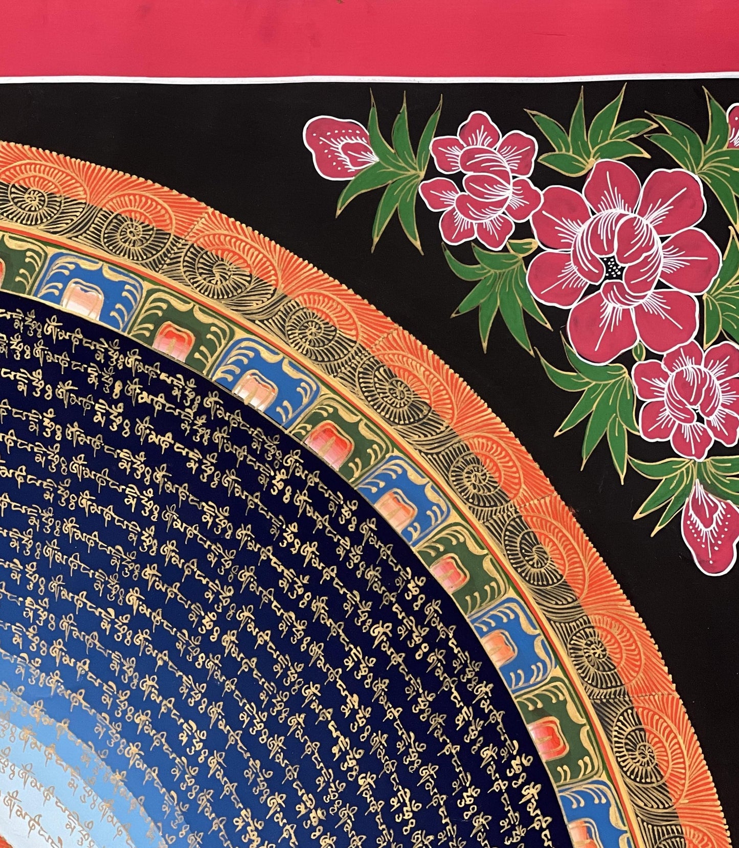 Large Amitayus Mantra Mandala Thangka | Hand-Painted Tibetan Longevity Buddha Art