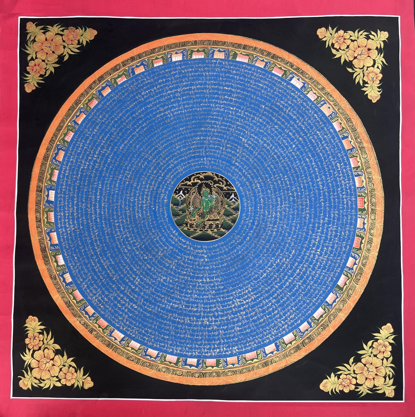 Large Hand-Painted Green Tara Mandala Thangka | Nepalese Buddhist Wall Art