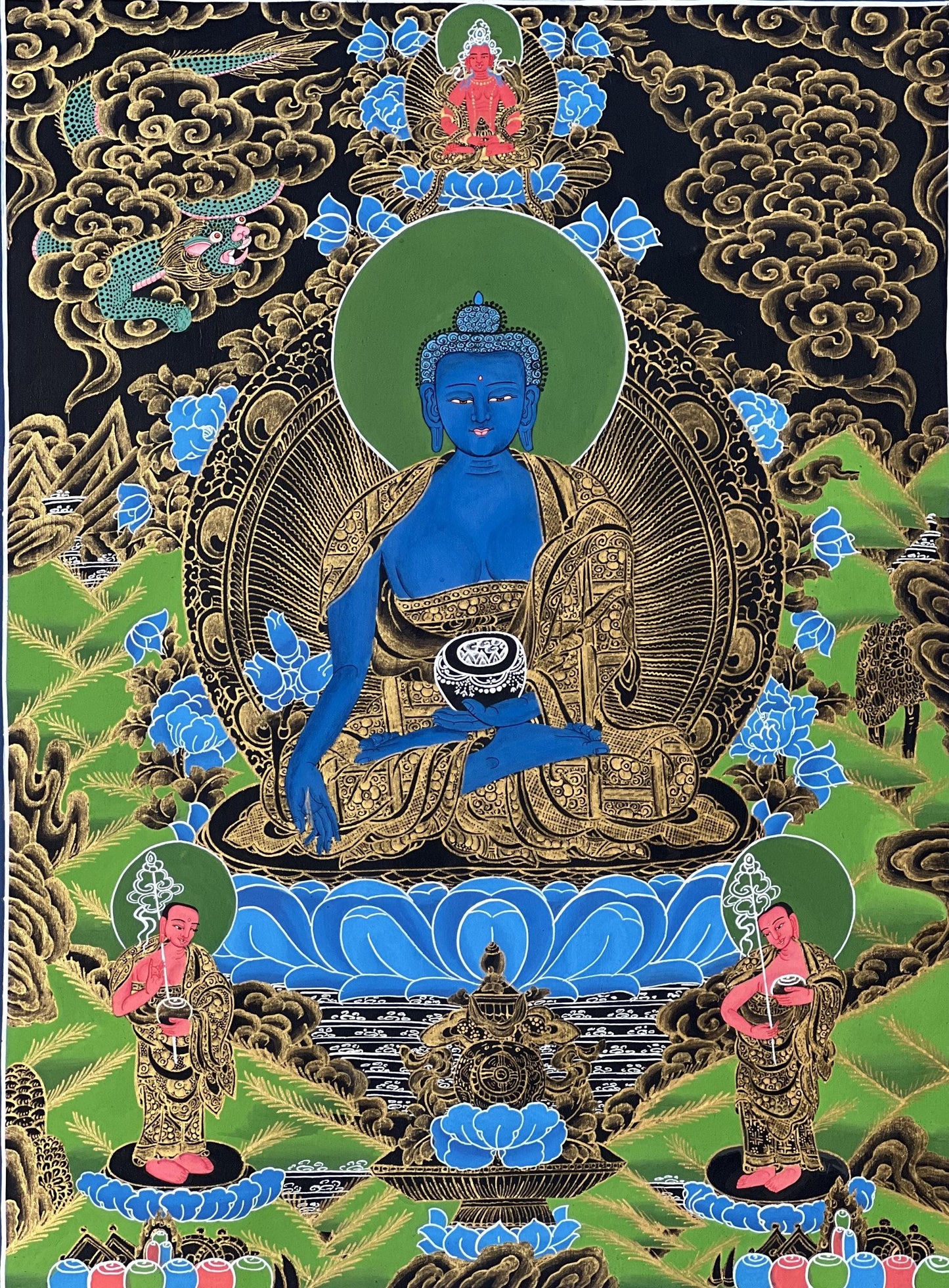 Medicine Buddha Thangka Painting | Hand-Painted Tibetan Healing Art