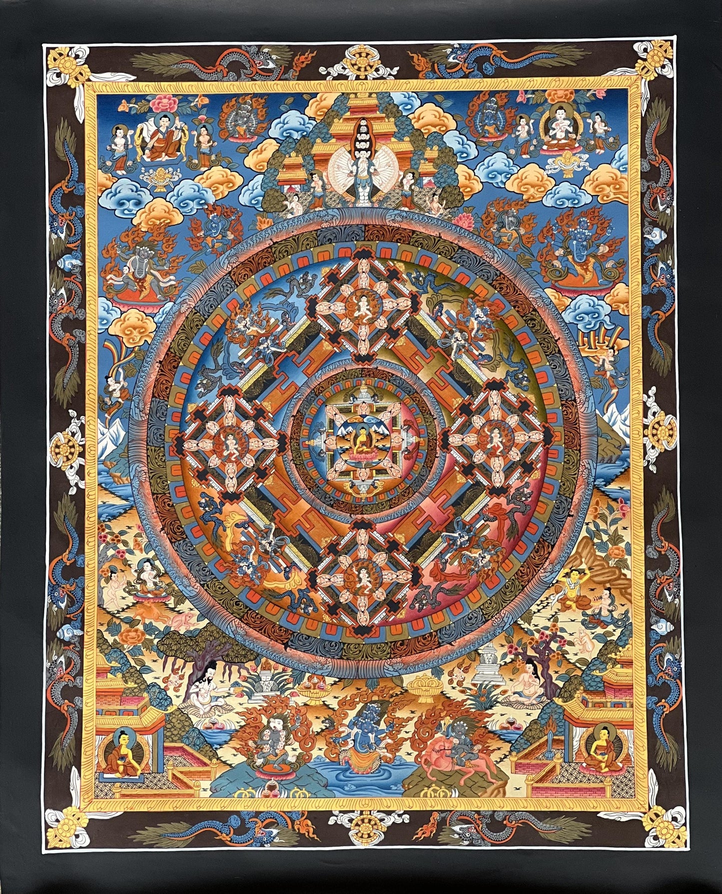 Buddha Life Mandala Thangka Painting – 24k Gold Tibetan Buddhist Art