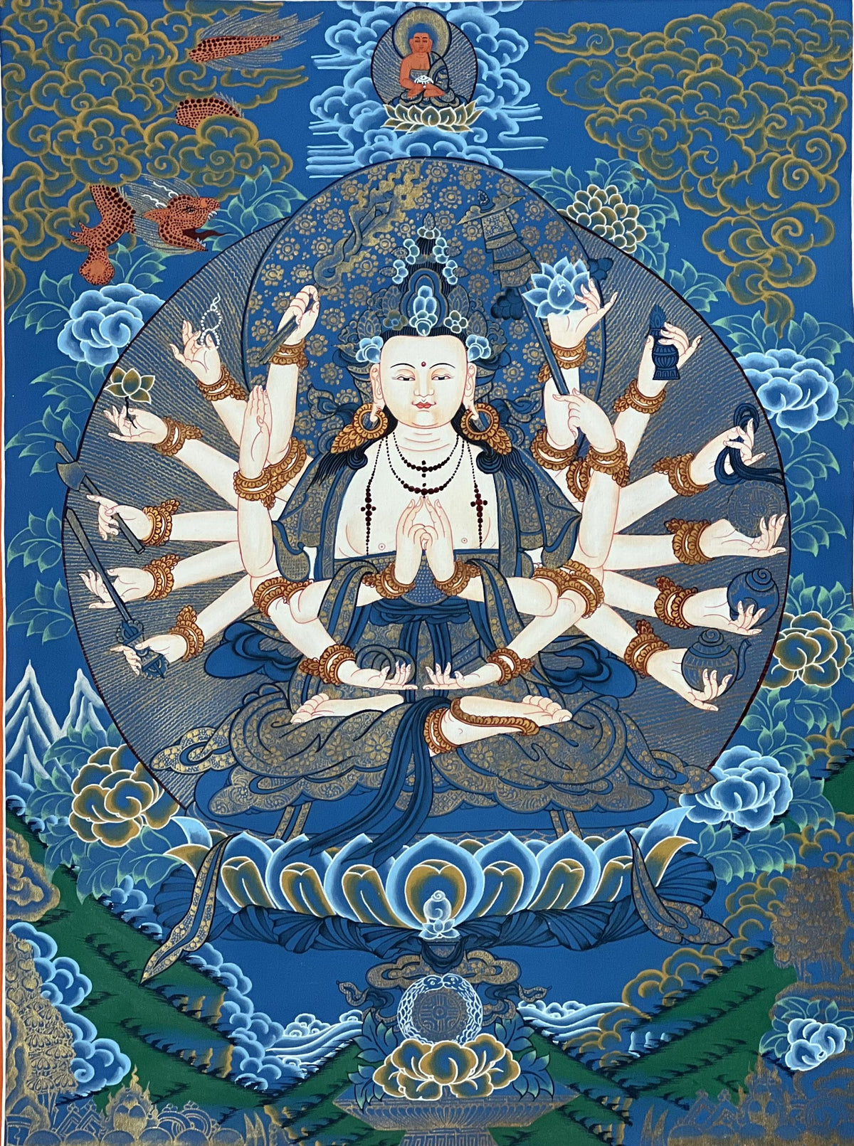 18-Armed Chandi Thangka Painting, Tibetan Goddess Art