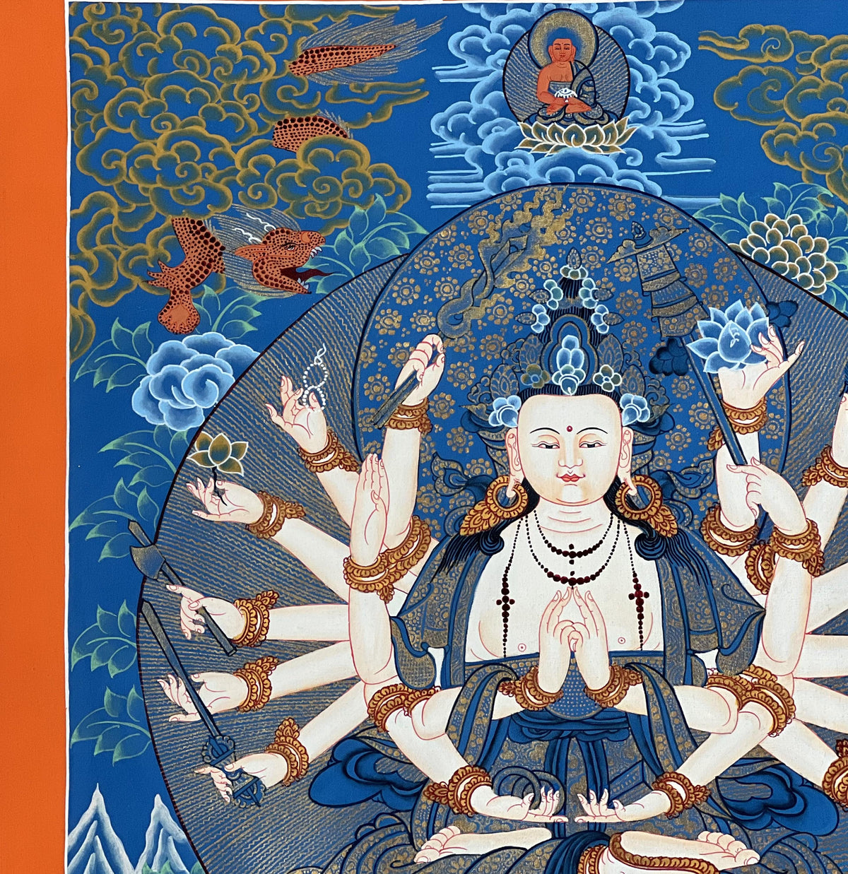 18-Armed Chandi Thangka Painting, Tibetan Goddess Art