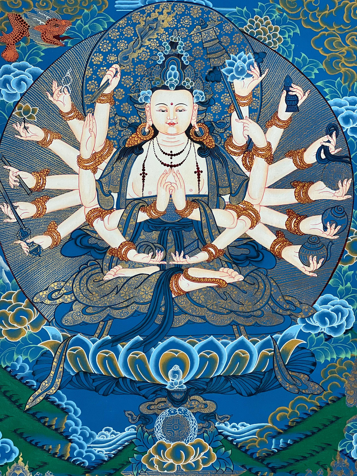 18-Armed Chandi Thangka Painting, Tibetan Goddess Art