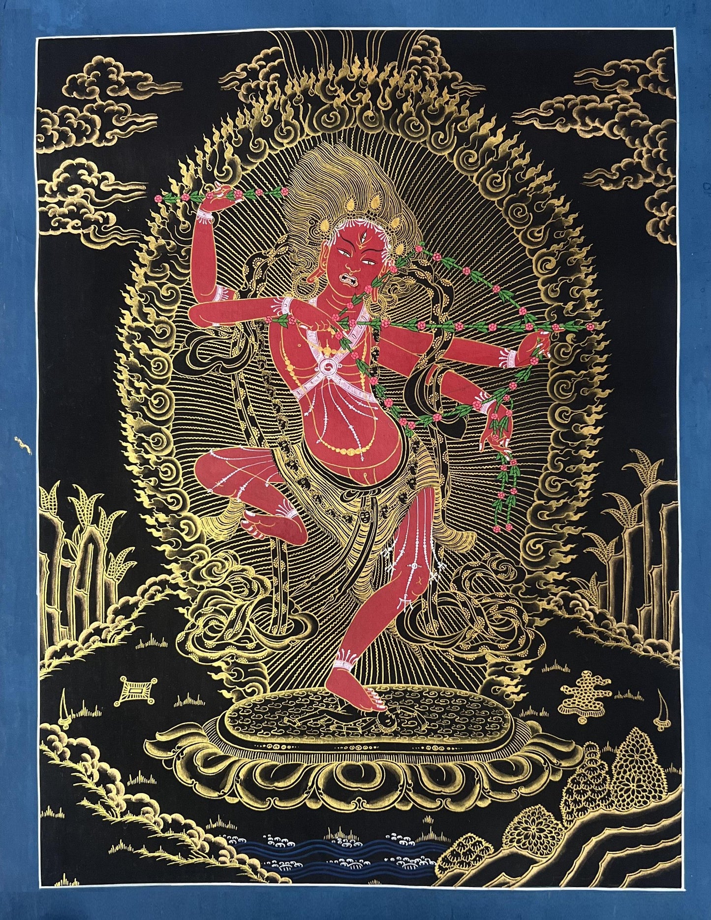 Hand-Painted Black and Gold Kurukulla Tibetan Thangka | Spiritual Art for Meditation & Home Decor
