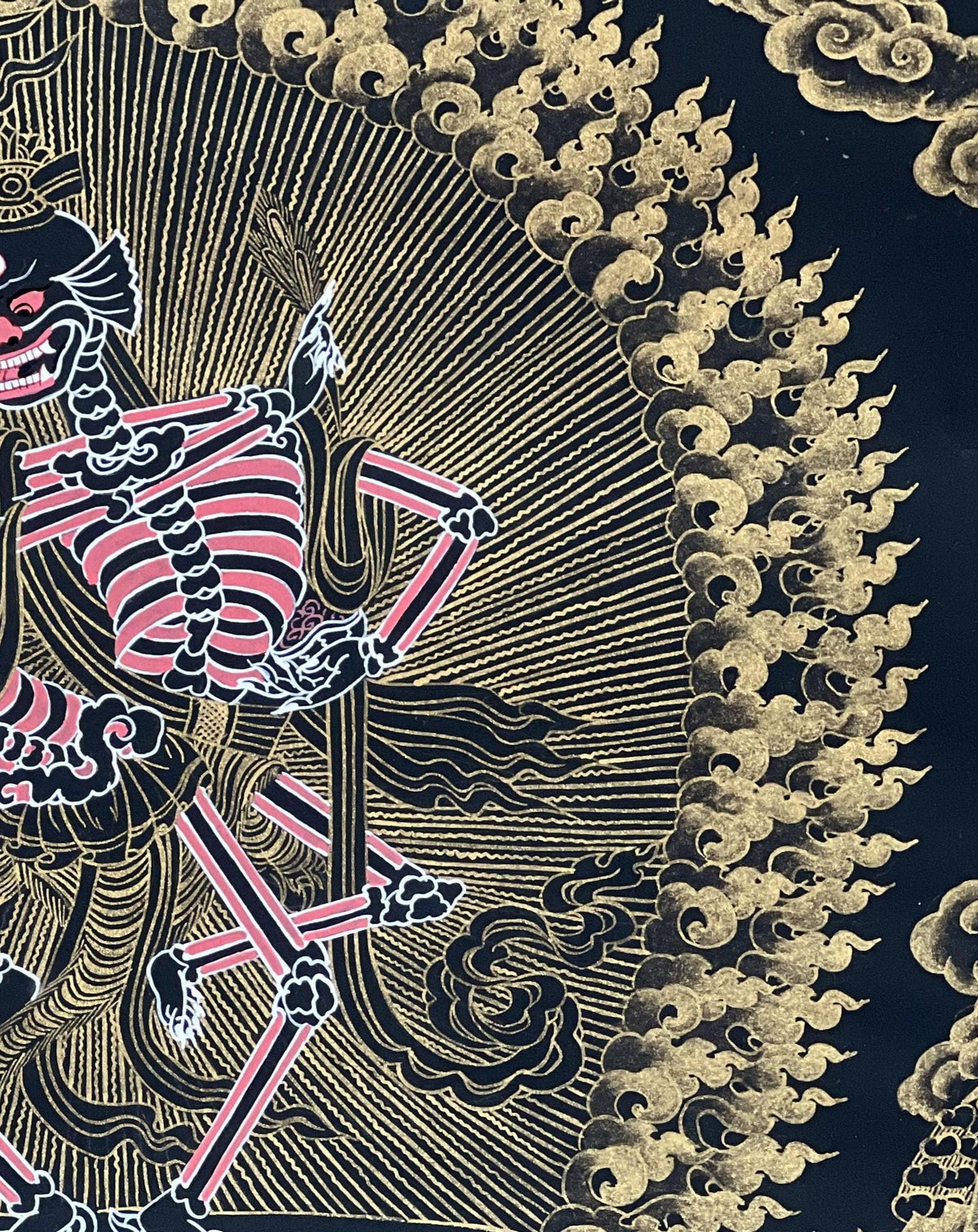 Hand-Painted Citipati Thangka: Tibetan Dancing Skeletons on Cotton Canvas