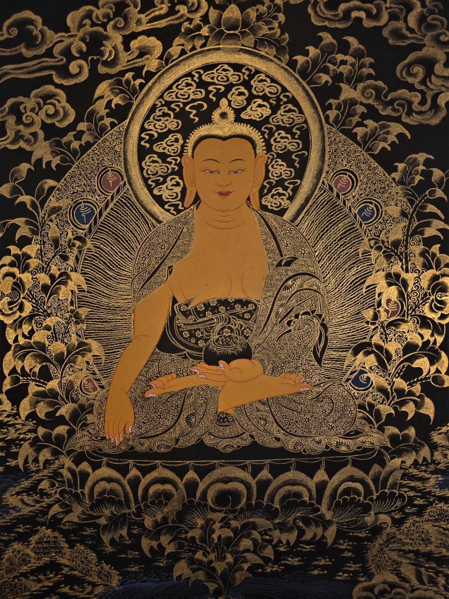 Shakyamuni Buddha Thangka – Original Hand-Painted Tibetan Buddhist Art, Enlightenment Under Bodhi Tree