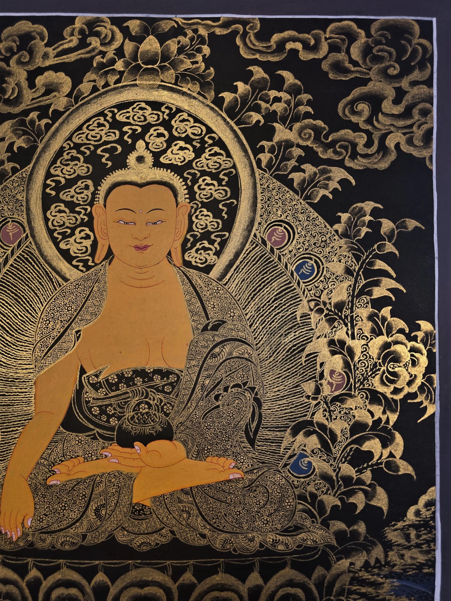 Shakyamuni Buddha Thangka – Original Hand-Painted Tibetan Buddhist Art, Enlightenment Under Bodhi Tree