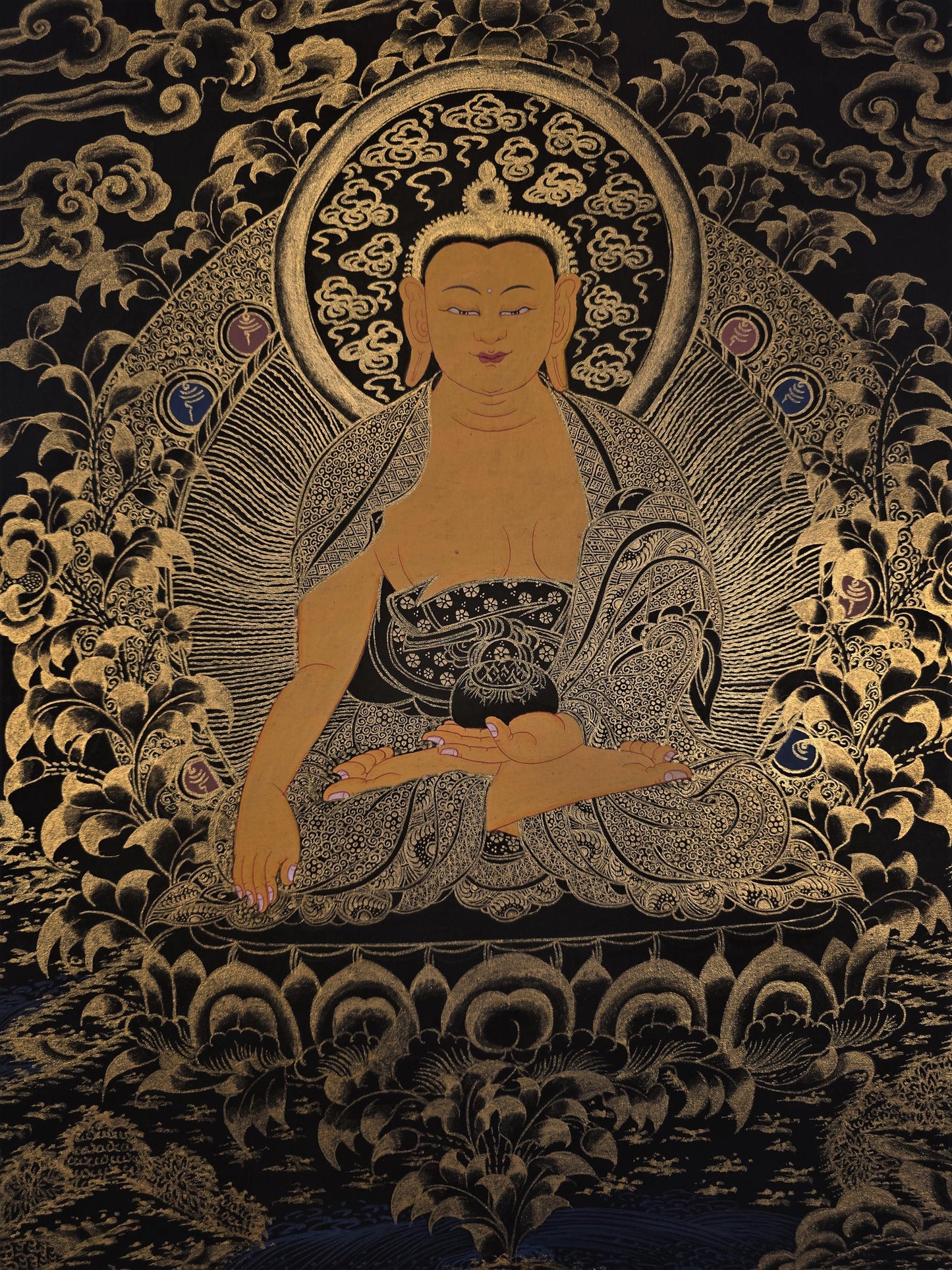 Shakyamuni Buddha Thangka – Original Hand-Painted Tibetan Buddhist Art, Enlightenment Under Bodhi Tree