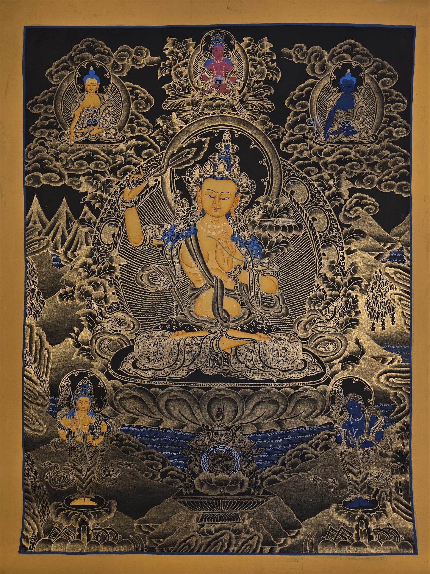 Manjushri Tibetan Thangka – Hand-Painted Buddhist Art, Nepal (18x24 in)