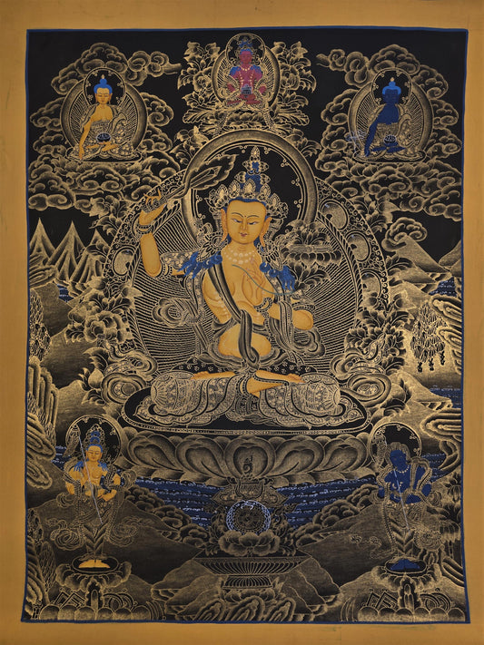 Manjushri Tibetan Thangka – Hand-Painted Buddhist Art, Nepal (18x24 in)