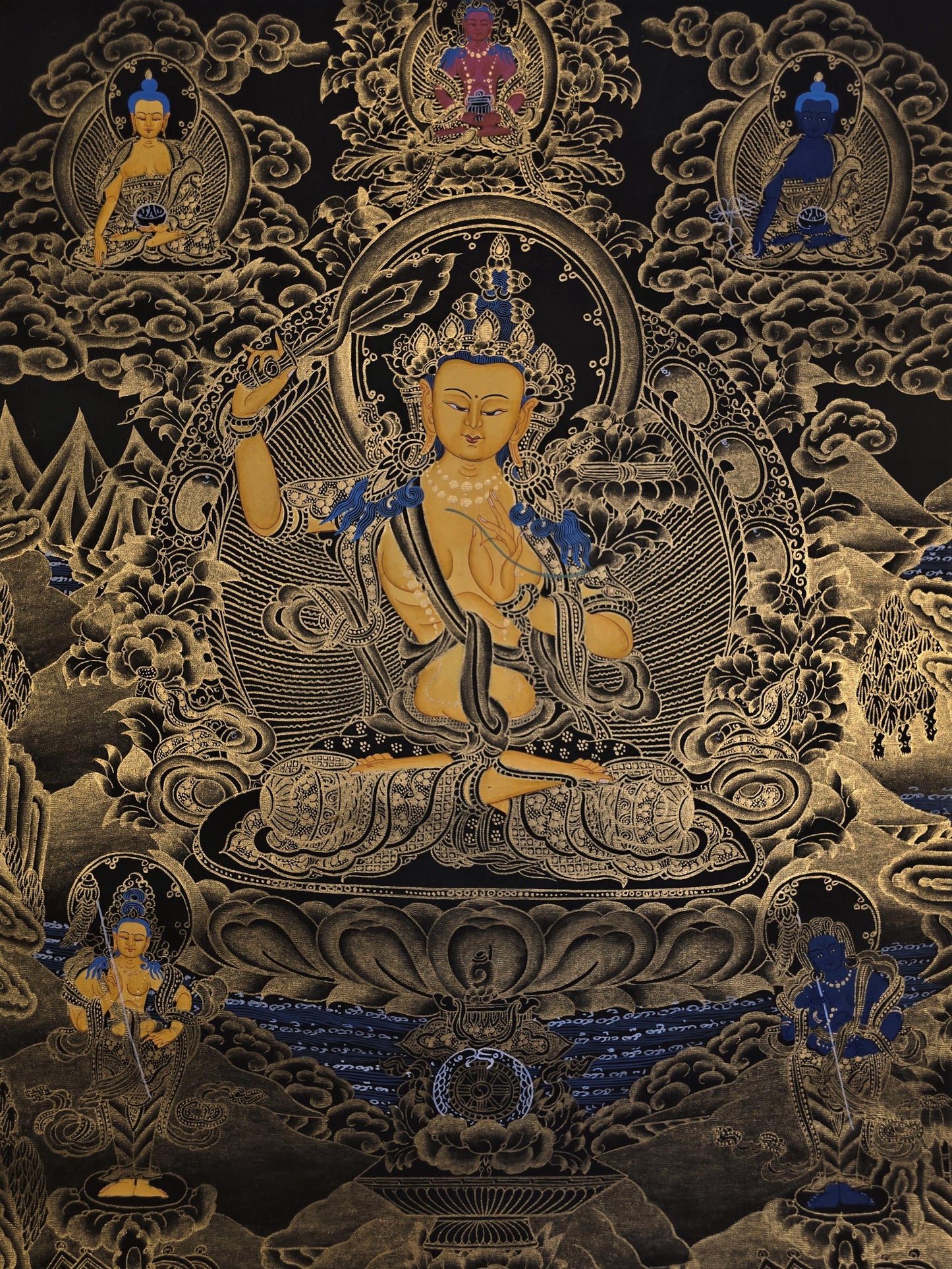 Manjushri Tibetan Thangka – Hand-Painted Buddhist Art, Nepal (18x24 in)