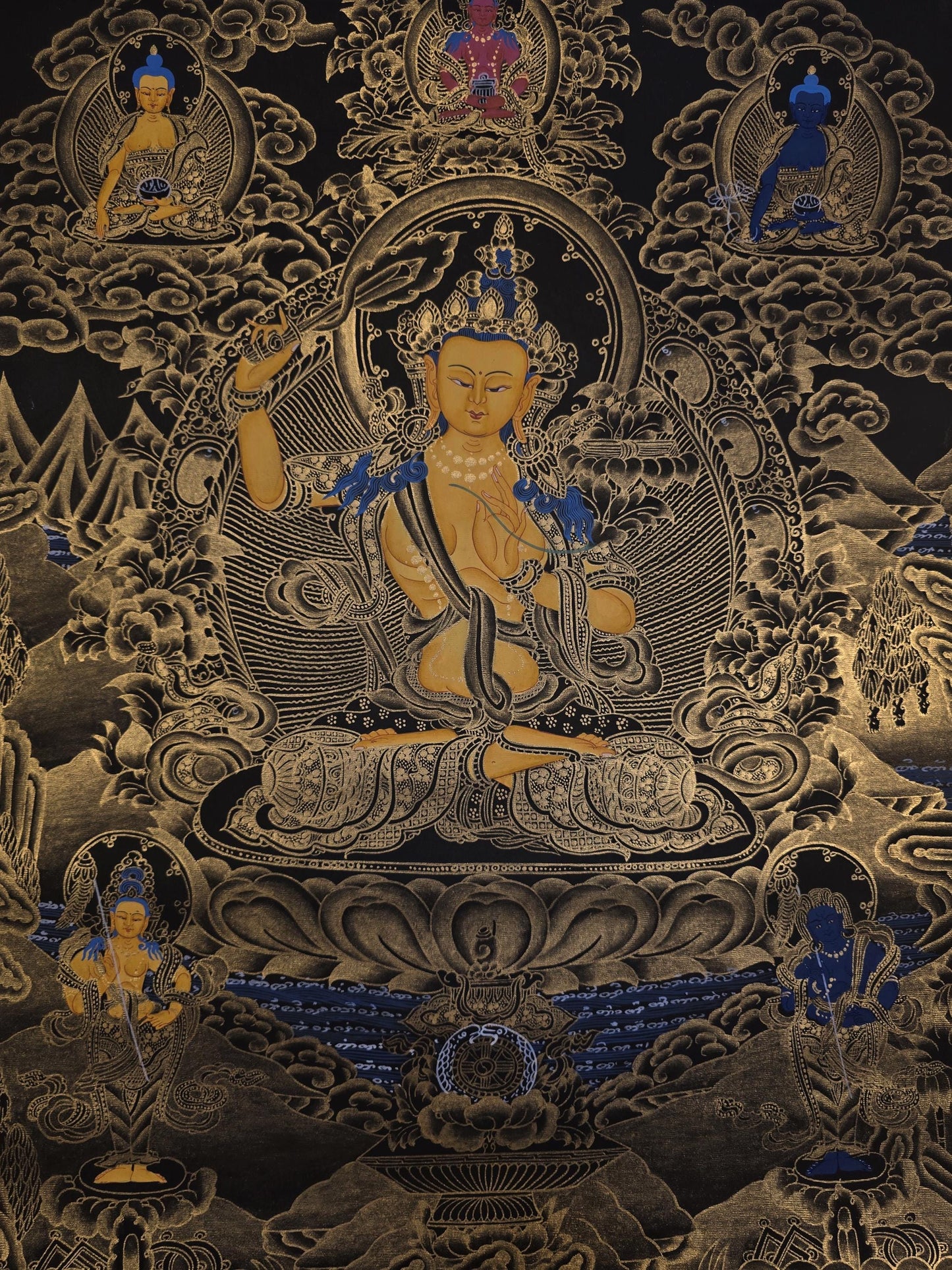 Manjushri Tibetan Thangka – Hand-Painted Buddhist Art, Nepal (18x24 in)