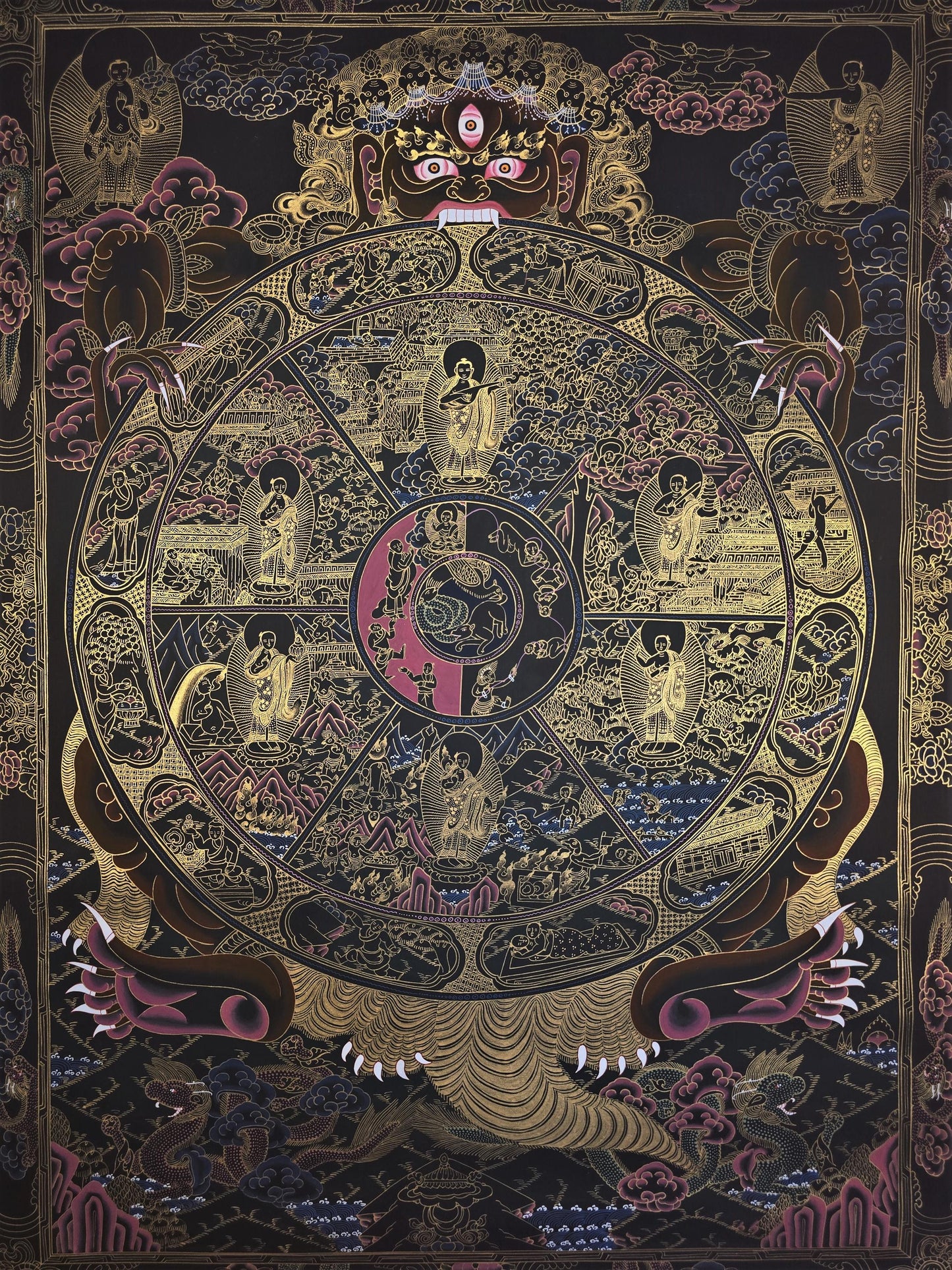 Wheel of Life Tibetan Thangka Painting – Large Buddhist Mandala Art