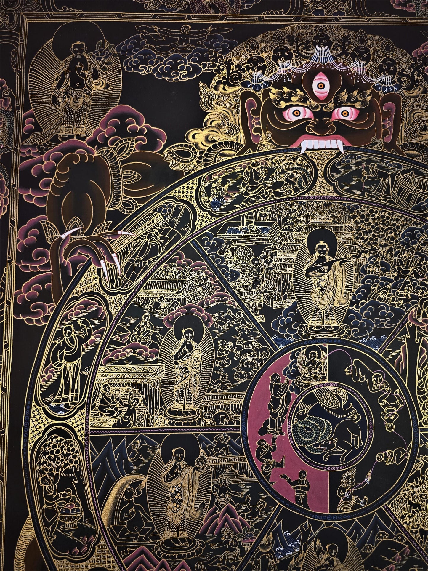 Wheel of Life Tibetan Thangka Painting – Large Buddhist Mandala Art