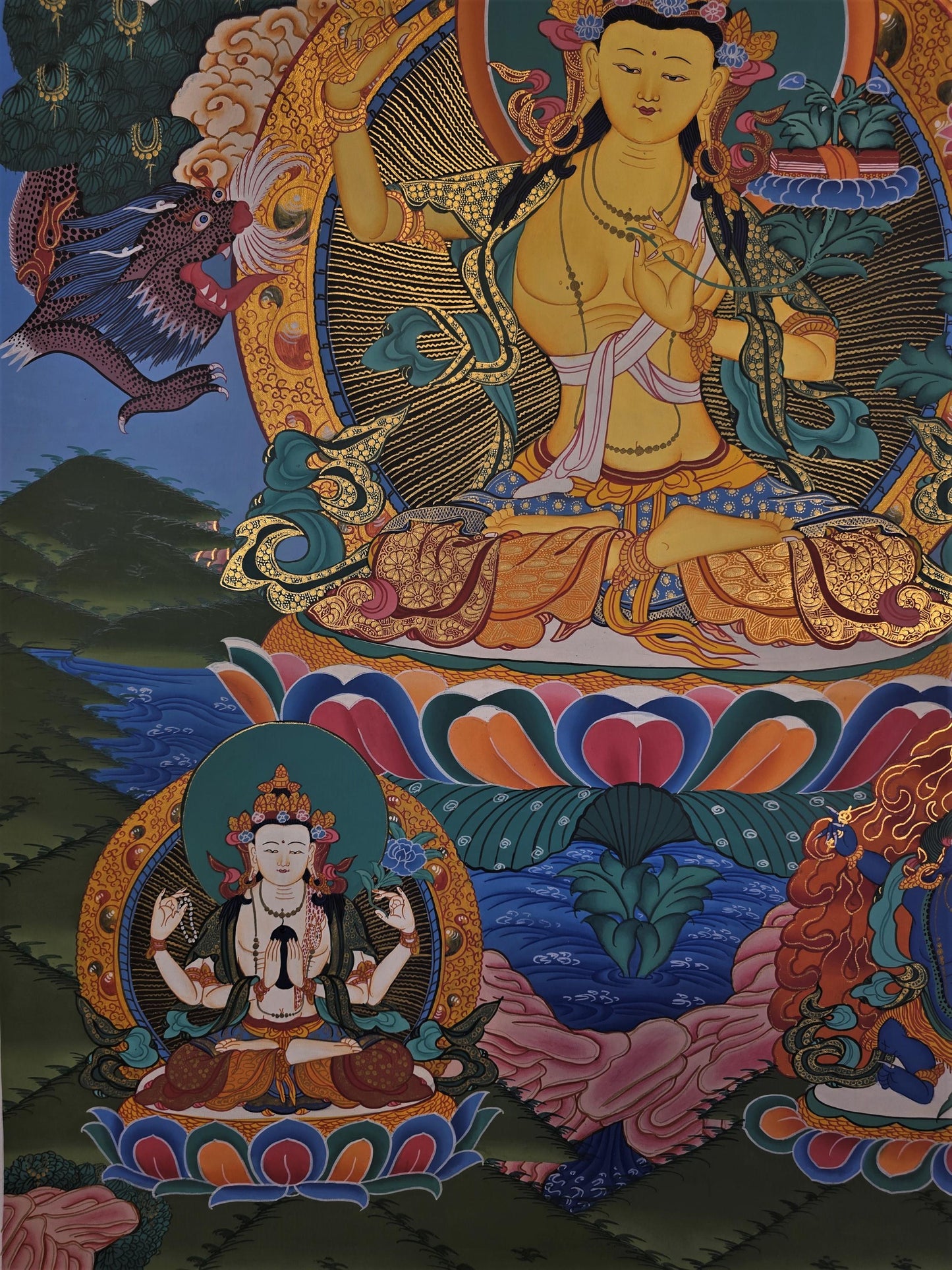 Hand-Painted Manjushree Thangka – Tibetan God of Wisdom Art