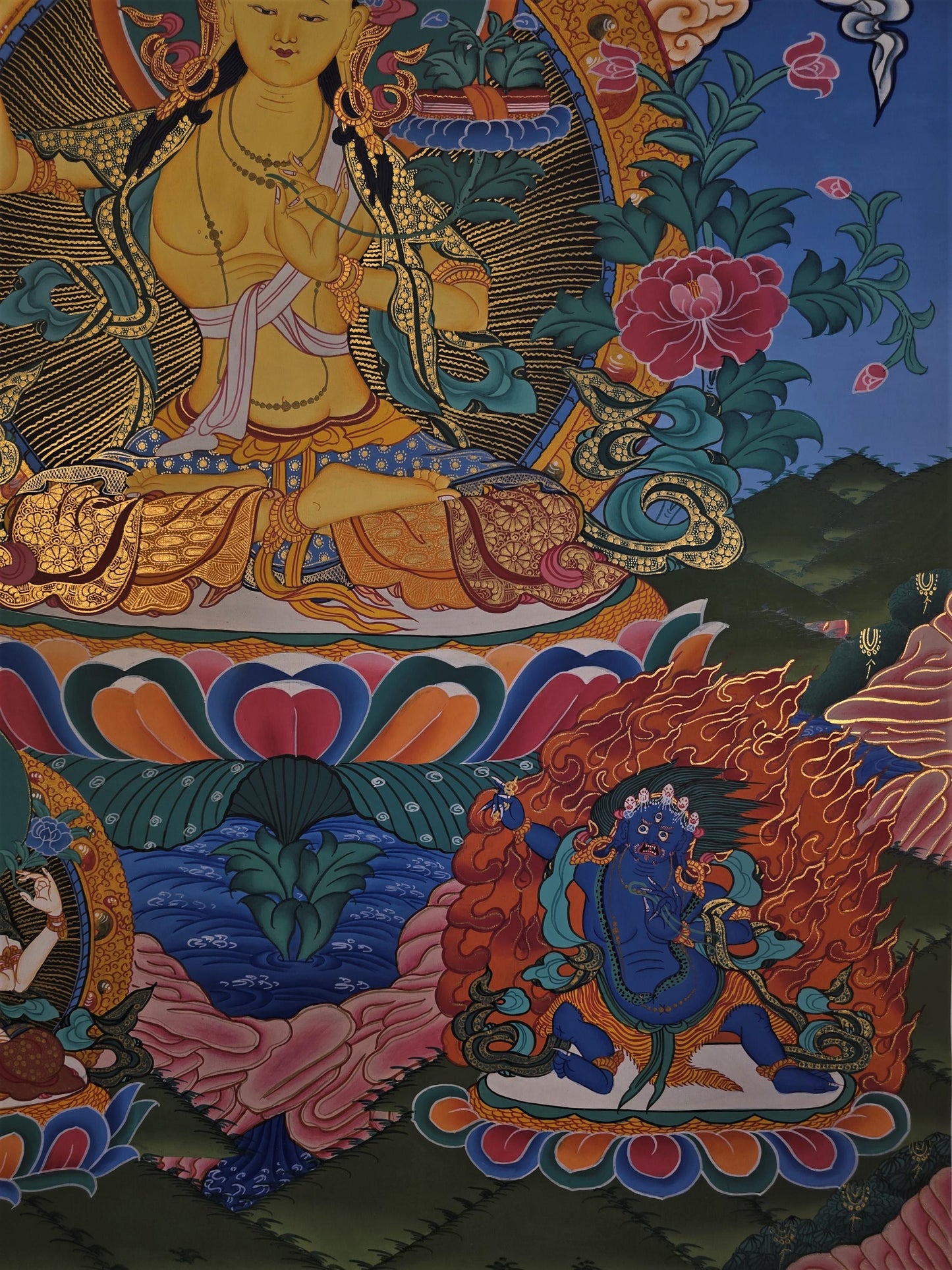 Hand-Painted Manjushree Thangka – Tibetan God of Wisdom Art