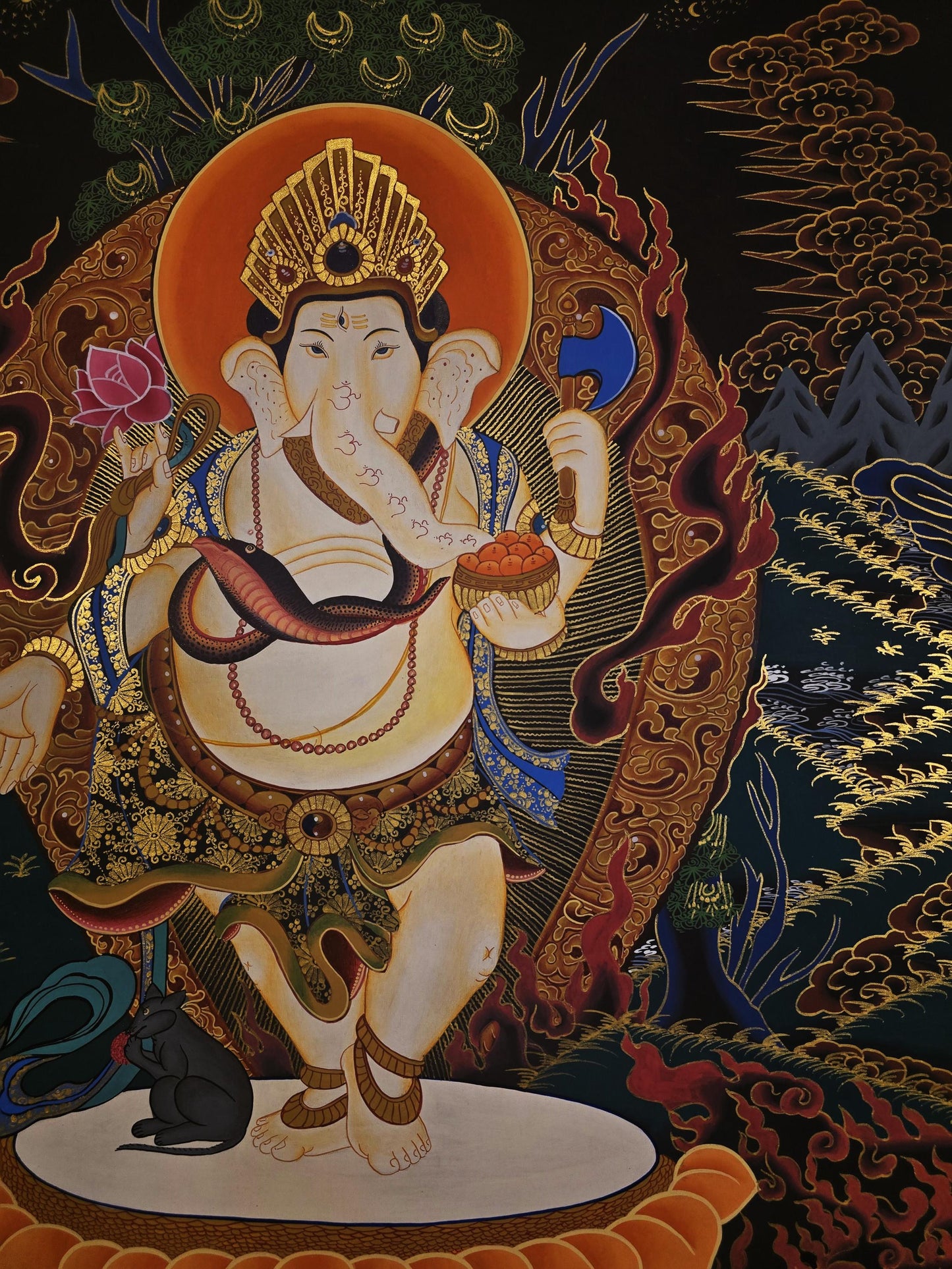 Hand-Painted Ganesha Thangka | Newari Paubha Art, Hindu Decor