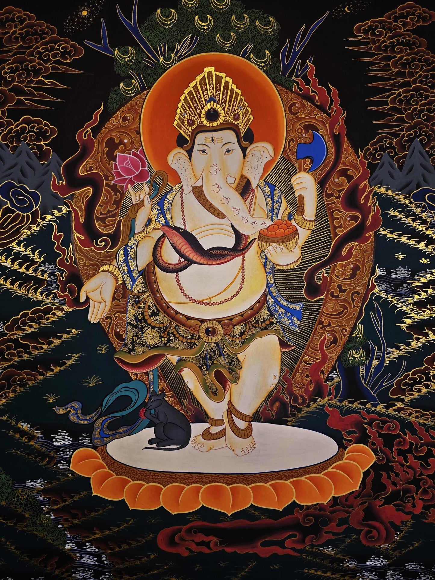 Hand-Painted Ganesha Thangka | Newari Paubha Art, Hindu Decor