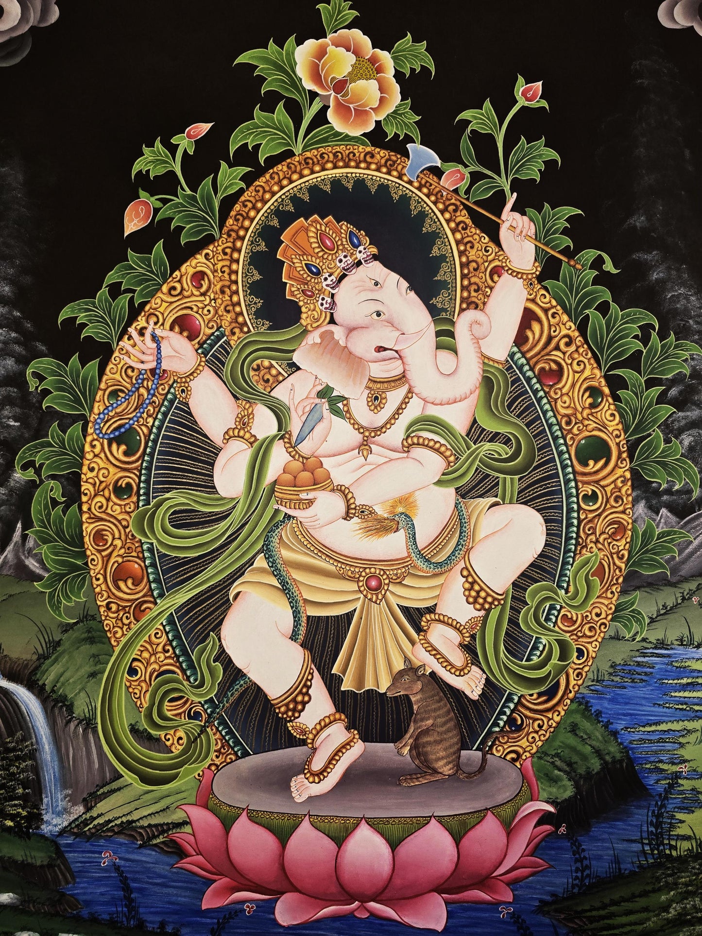 Original Hand-Painted Ganesh Newari Paubha Style Thangka – The Remover of Obstacles | Hindu Art