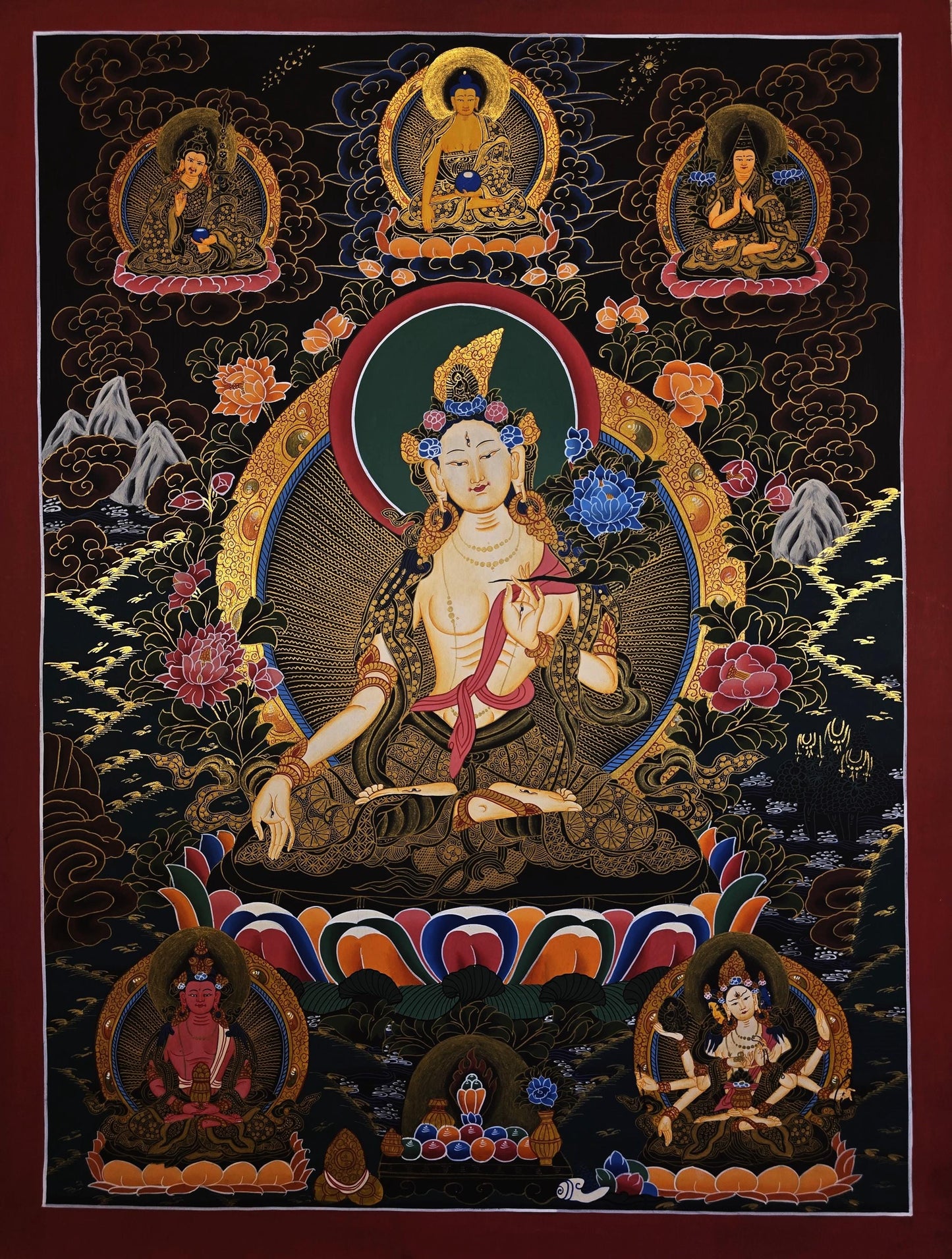 Hand-Painted White Tara Thangka - Original Tibetan Wall Hanging - Compassion Meditation Art from Nepal