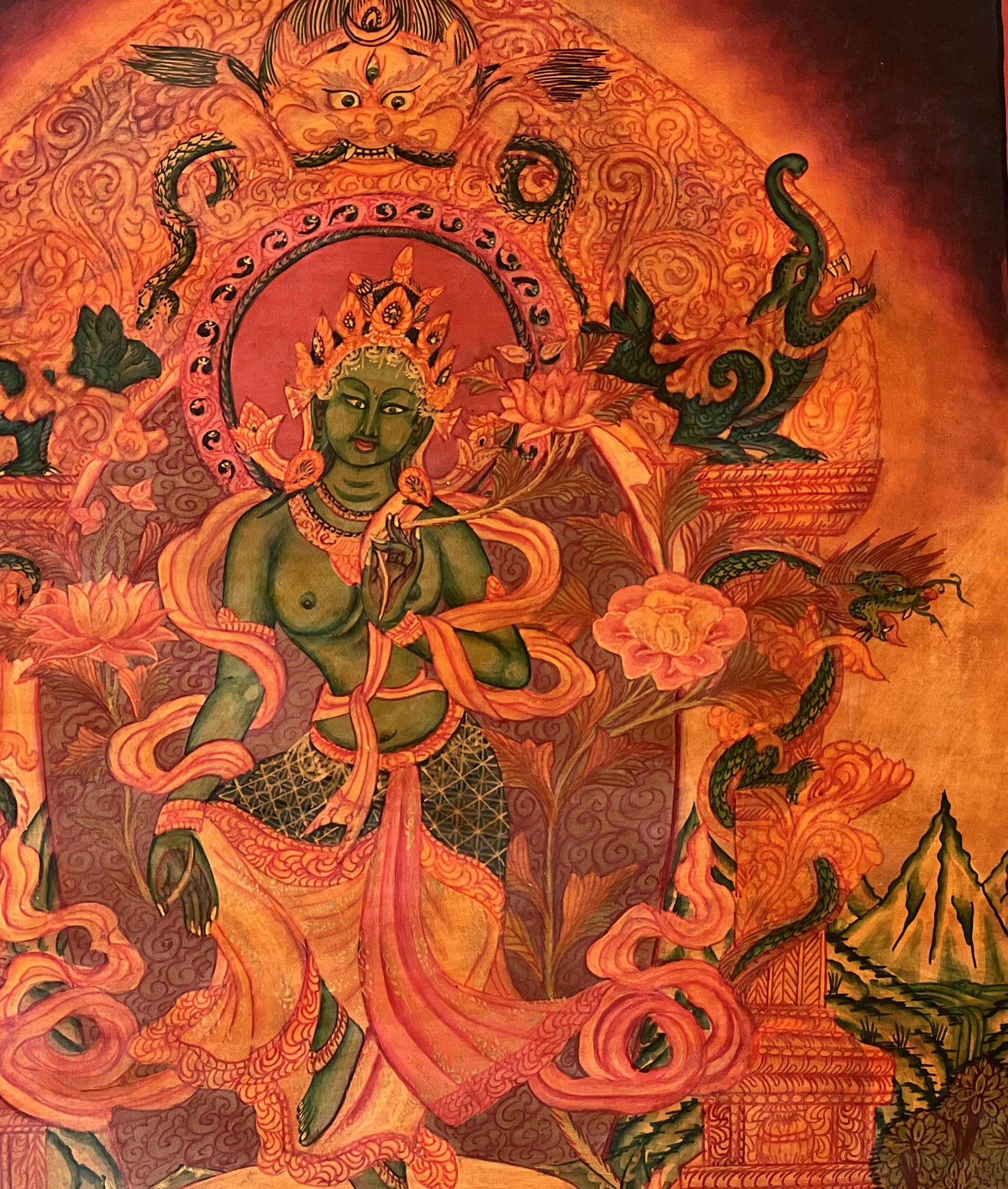 Original Newari Green Tara Thangka Painting | Paubha Art | Oil Varnish | Mother Goddess