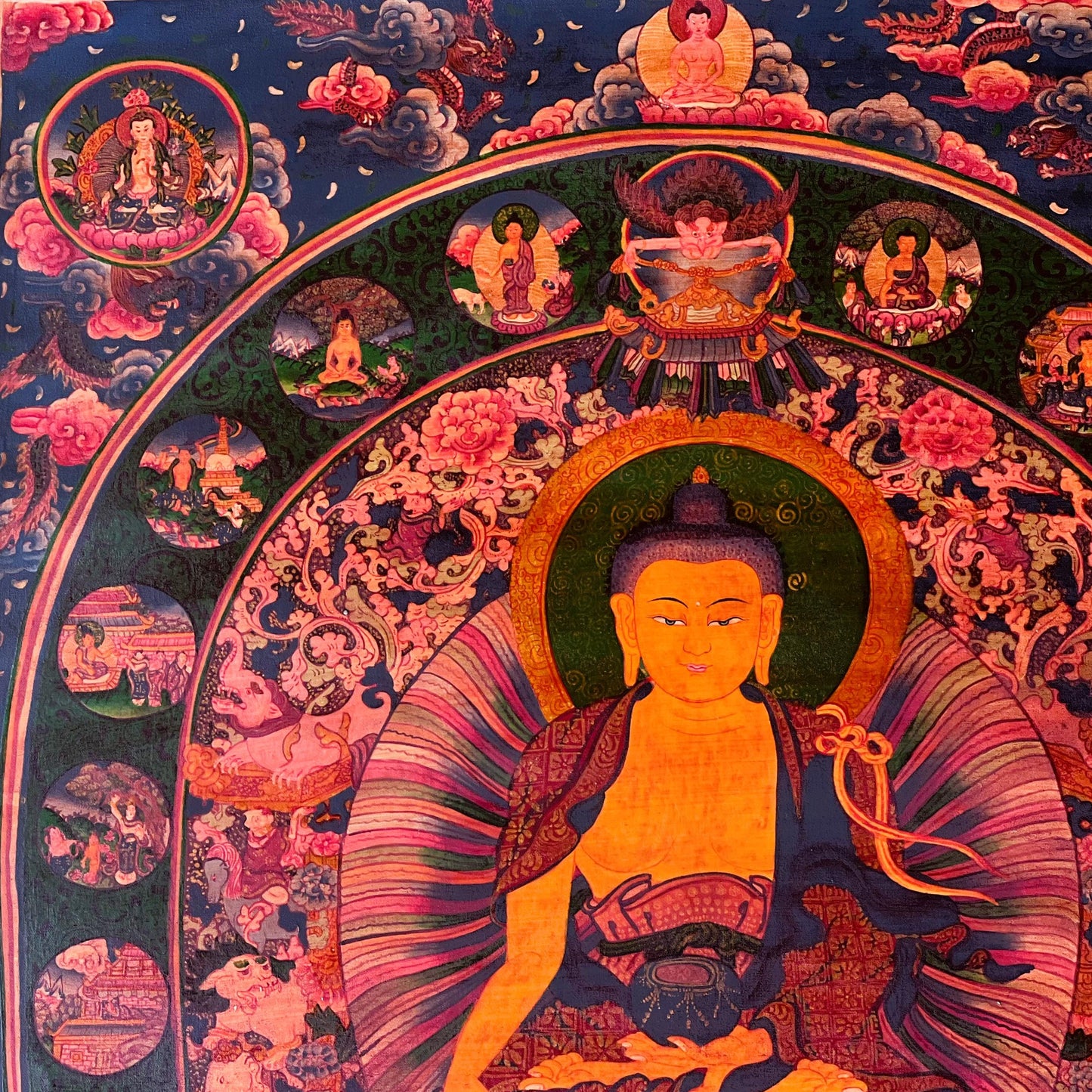 Vintage Buddha Life Thangka – Newari Paubhva, Tibetan Meditation Art