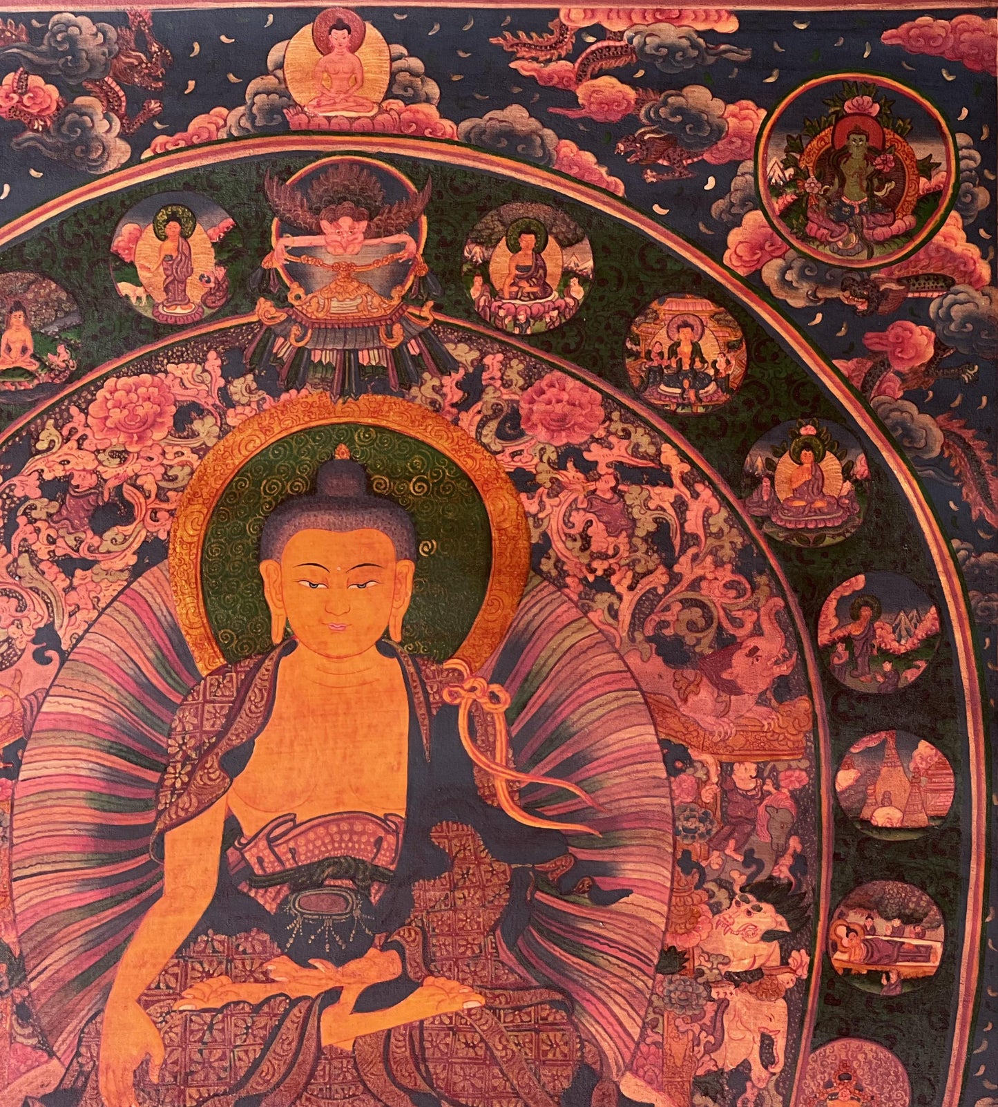 Vintage Buddha Life Thangka – Newari Paubhva, Tibetan Meditation Art