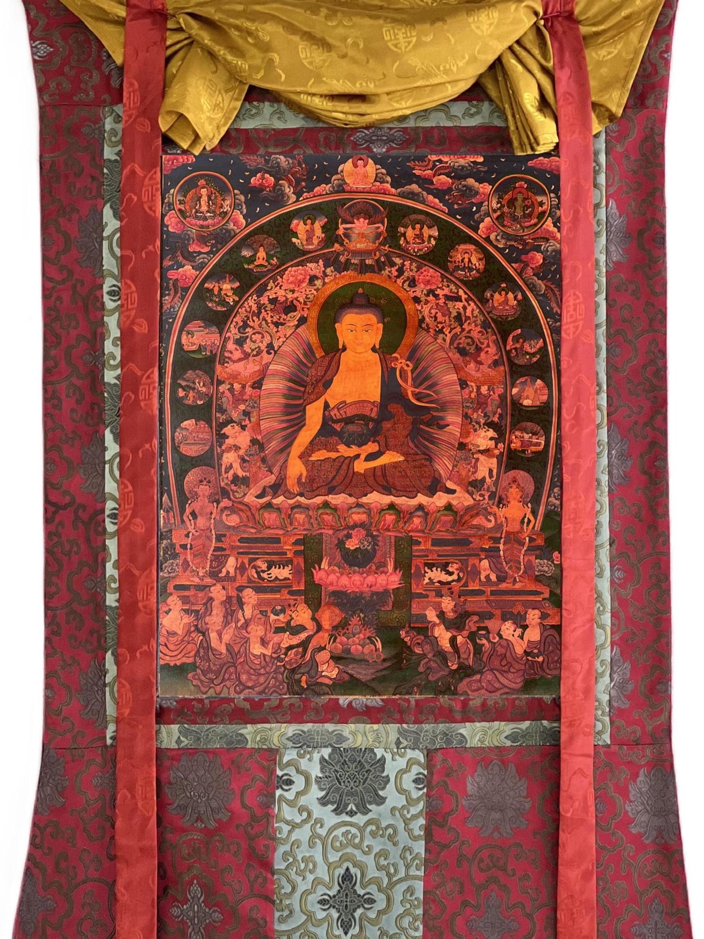 Vintage Buddha Life Thangka – Newari Paubhva, Tibetan Meditation Art