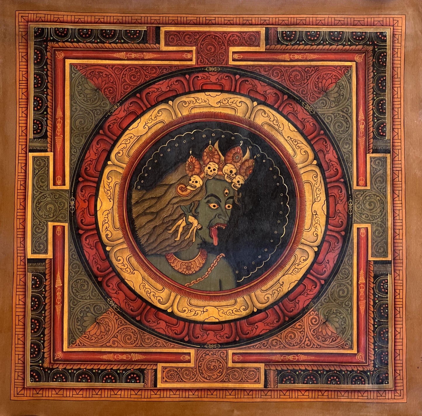 Shri Yantra Thangka Painting | Mahakali Mandala, Oil Varnished Newari Art