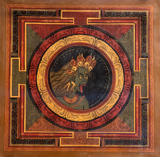Shri Yantra Thangka Painting | Mahakali Mandala, Oil Varnished Newari Art