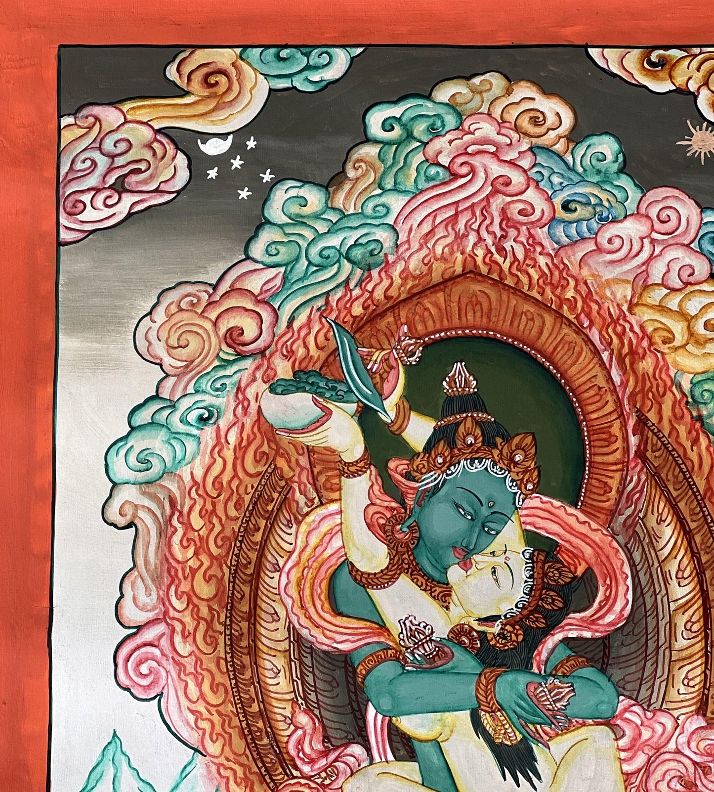 Original Hand-Painted Vajradhara & Prajnaparamita Newari Thangka | Yab-Yum Union | Tibetan Buddhist Art