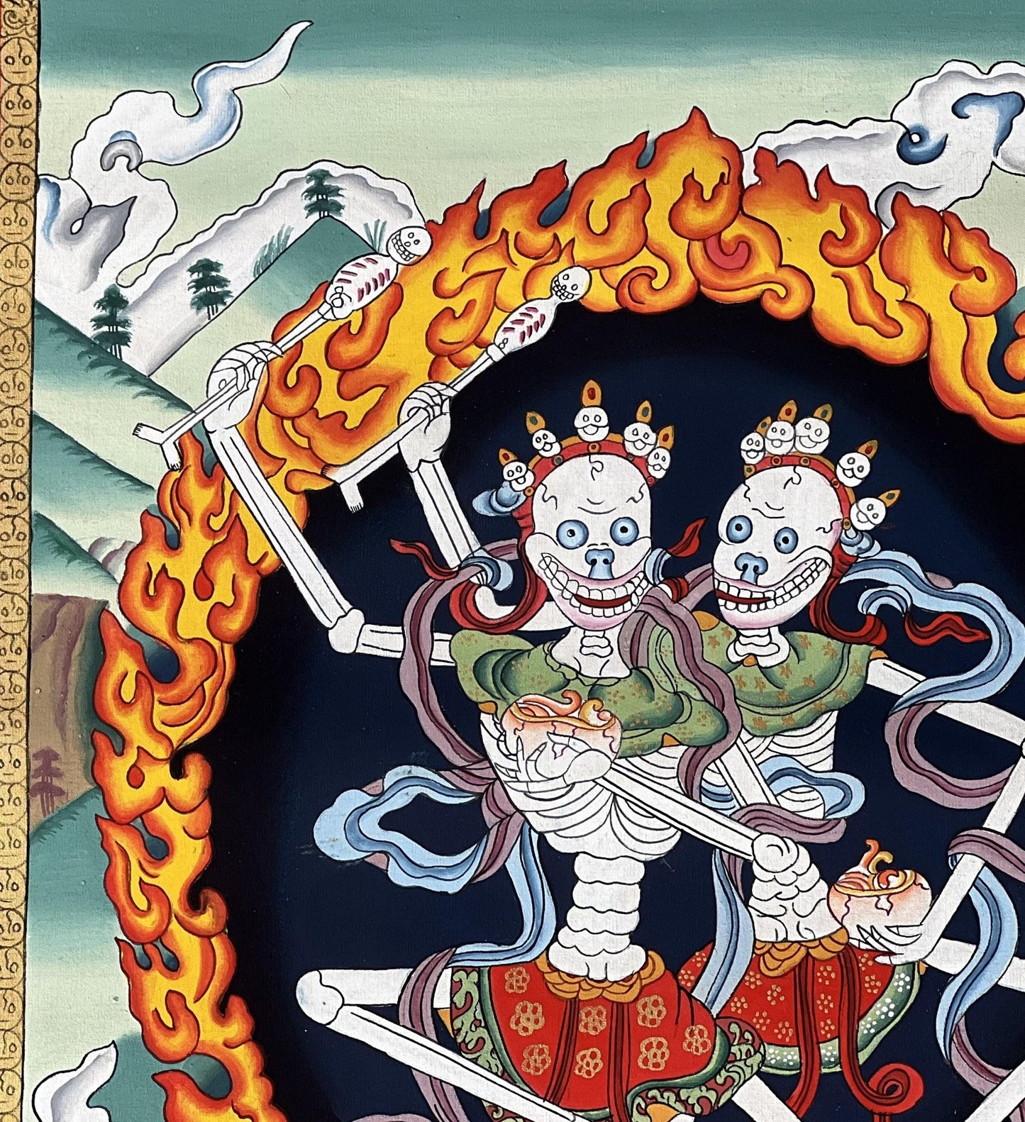 Citipati Yab-Yum Paubha Thangka | Hand-Painted Skeleton Deity Tibetan Art