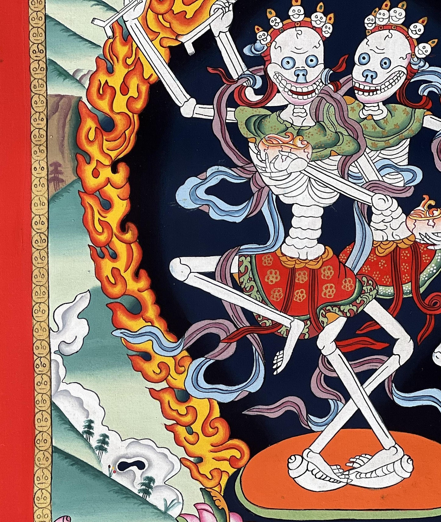 Citipati Yab-Yum Paubha Thangka | Hand-Painted Skeleton Deity Tibetan Art