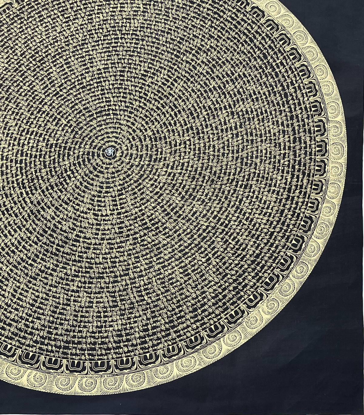 Black and Gold Om Mani Padme Hum Mandala Thangka  Tibetan Buddhist Wall Art