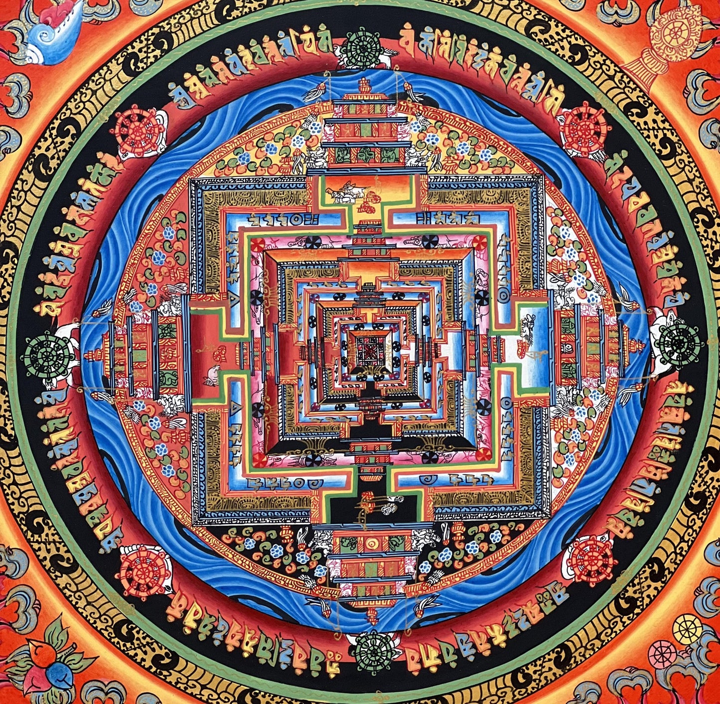 Hand-Painted Kalachakra Mandala Thangka | Wheel of Time Tibetan Art | Original Masterpiece Painting