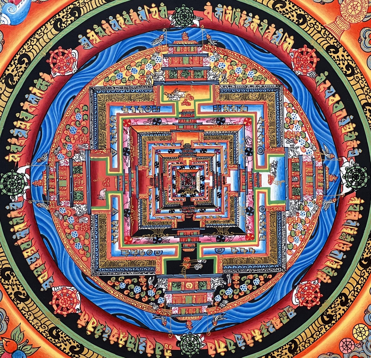 Hand-Painted Kalachakra Mandala Thangka | Wheel of Time Tibetan Art | Original Masterpiece Painting