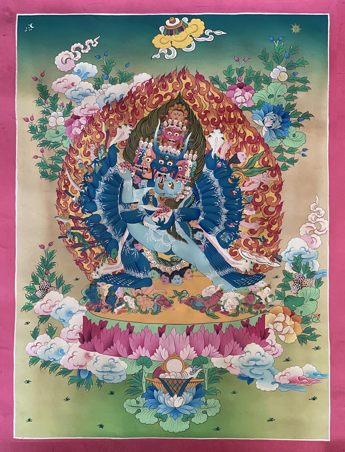 Yamantaka Shakti Tibetan Thangka | Wrathful Protector Art | Hand Painted Buddhist Masterpiece |  Nepal Sacred Painting