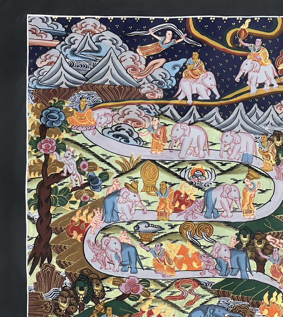 Hand-Painted Samatha Meditation Thangka  Nine Stages to Nirvana
