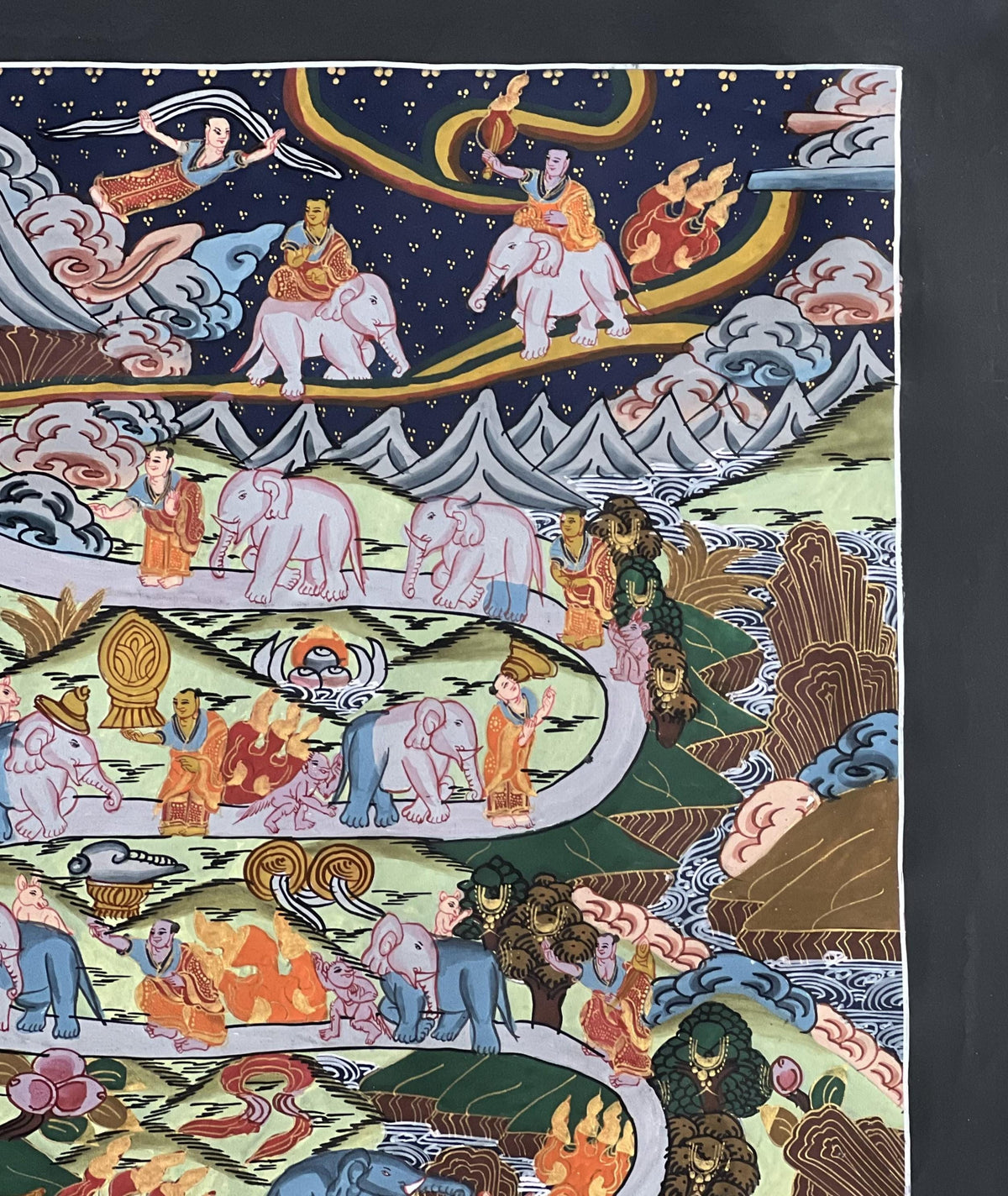 Hand-Painted Samatha Meditation Thangka  Nine Stages to Nirvana